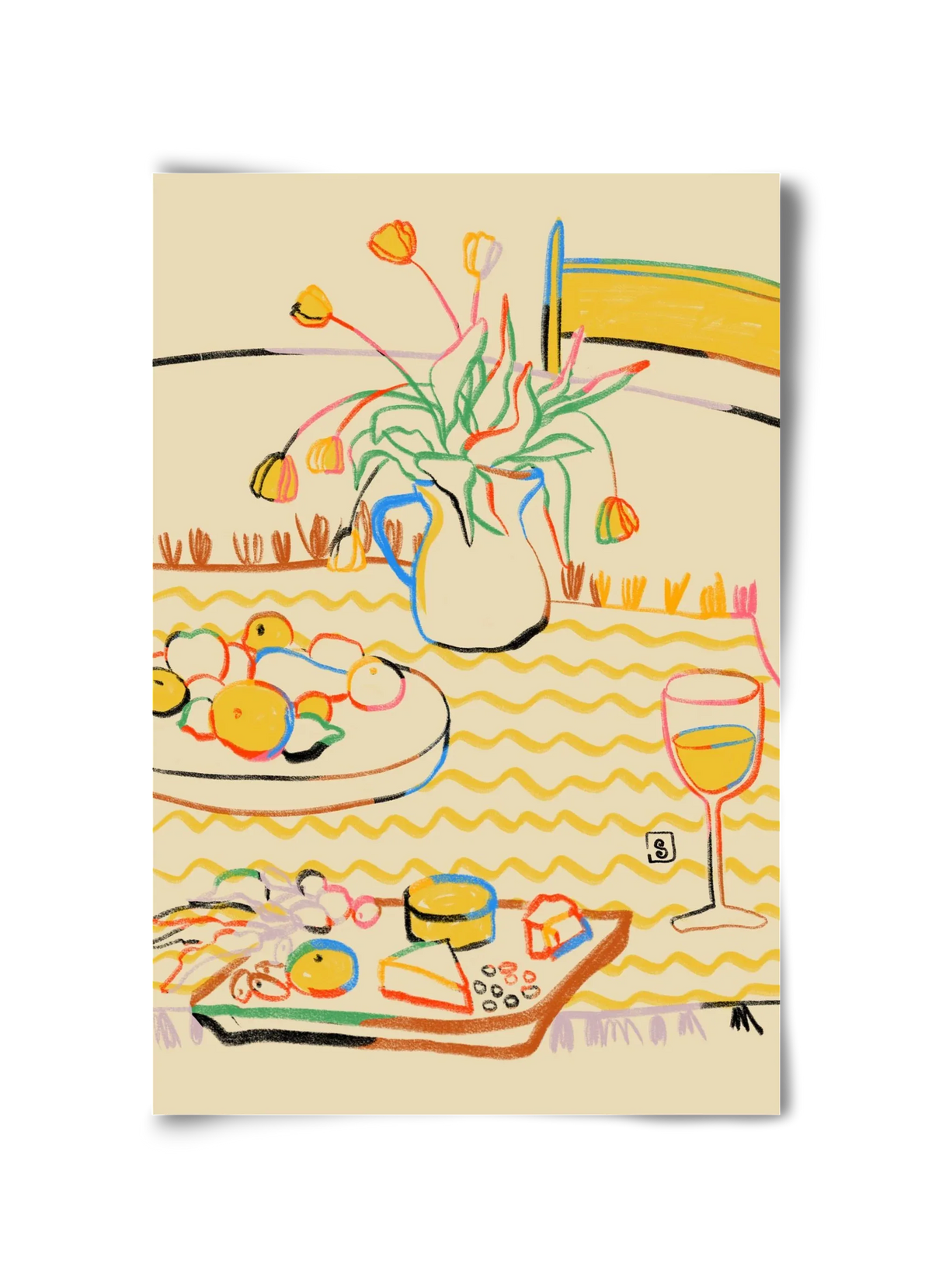 YELLOW TULIPS WINE AND CHEESE - artbridge