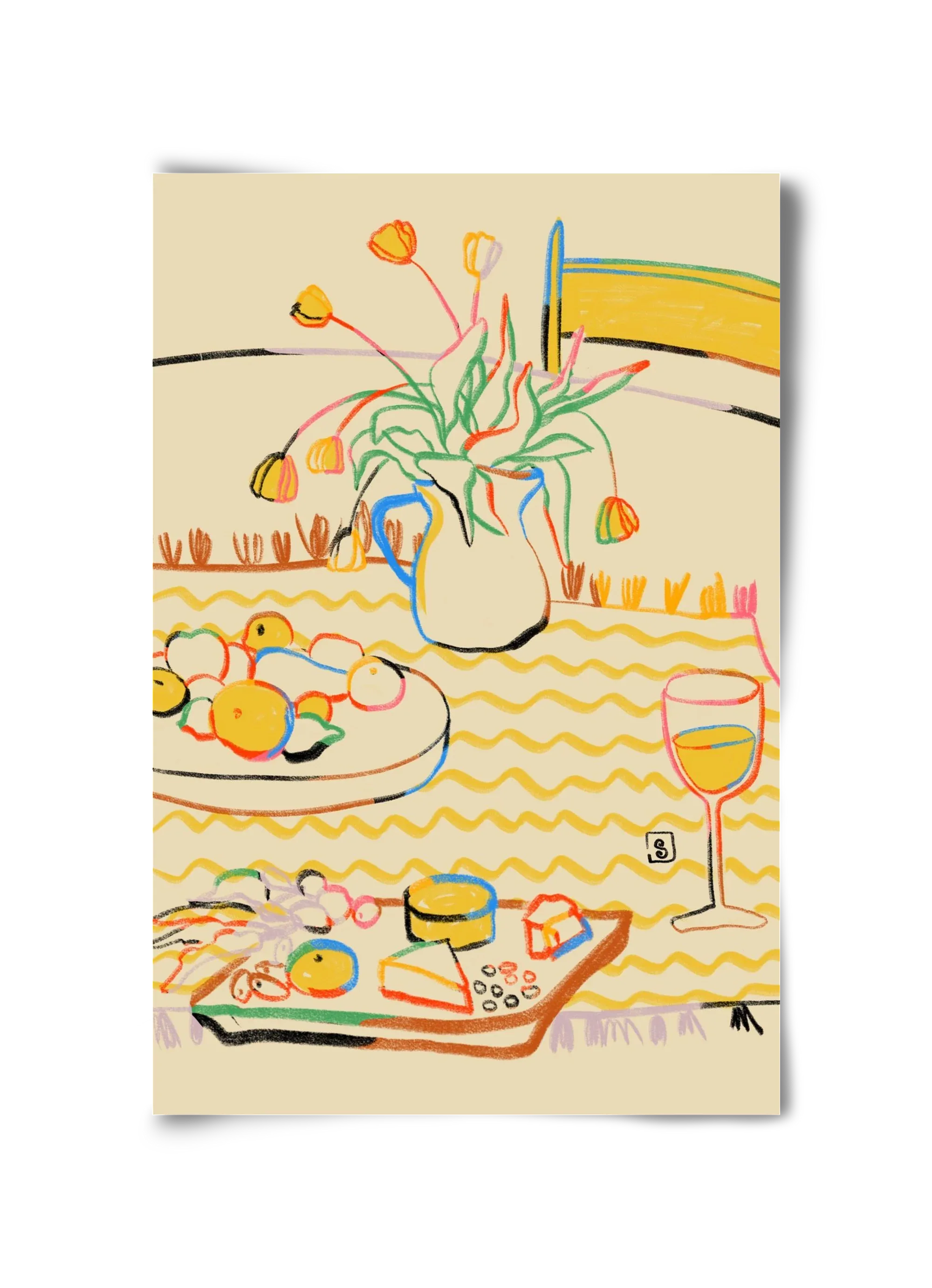 YELLOW TULIPS WINE AND CHEESE - artbridge