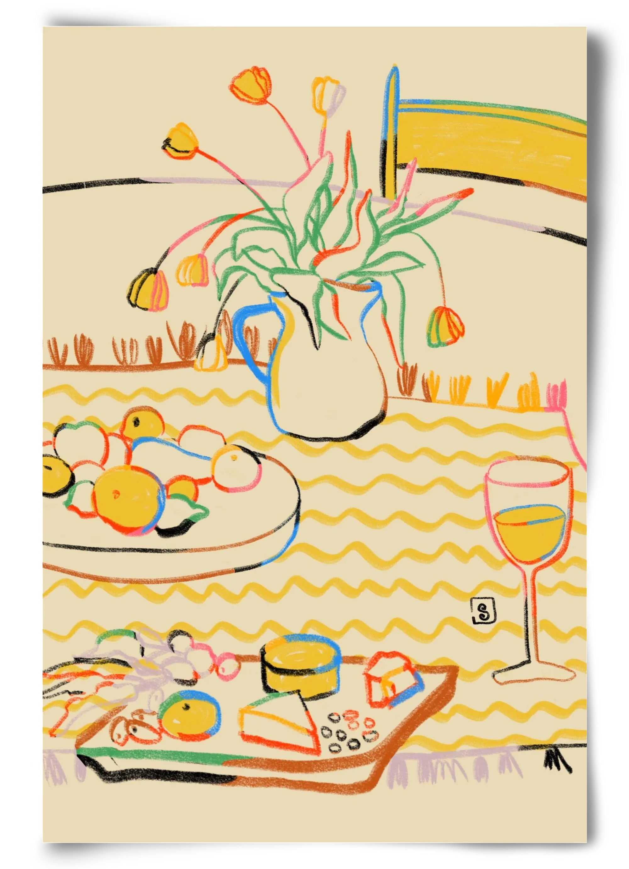YELLOW TULIPS WINE AND CHEESE - artbridge
