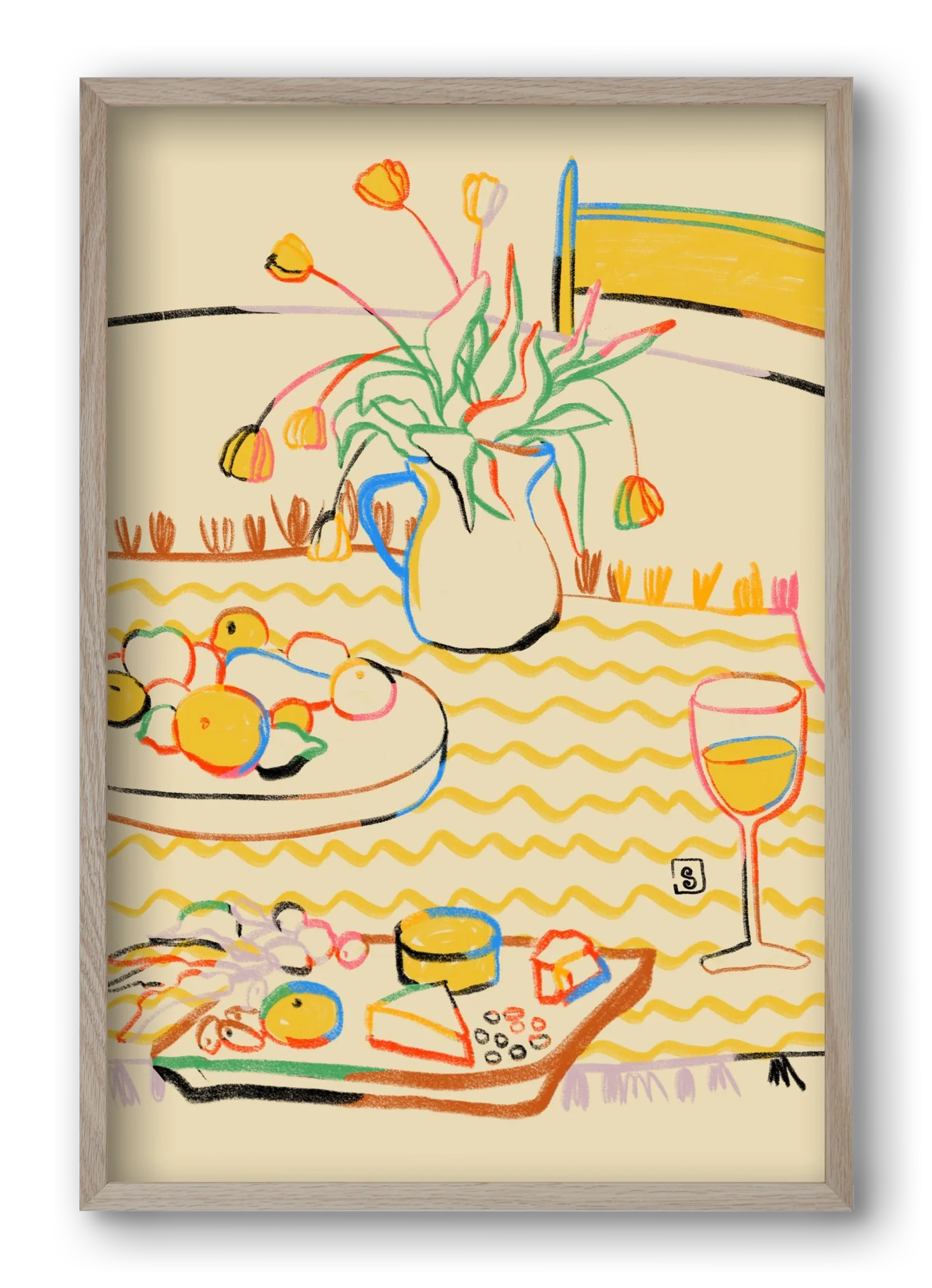 YELLOW TULIPS WINE AND CHEESE - artbridge