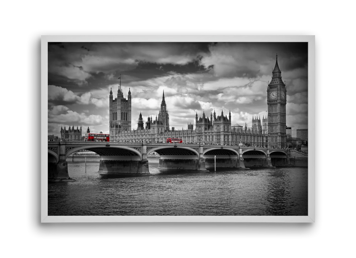 LONDON Westminster Bridge and red buses - artbridge