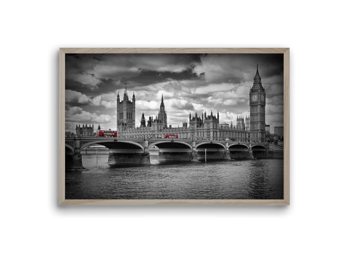 LONDON Westminster Bridge and red buses - artbridge
