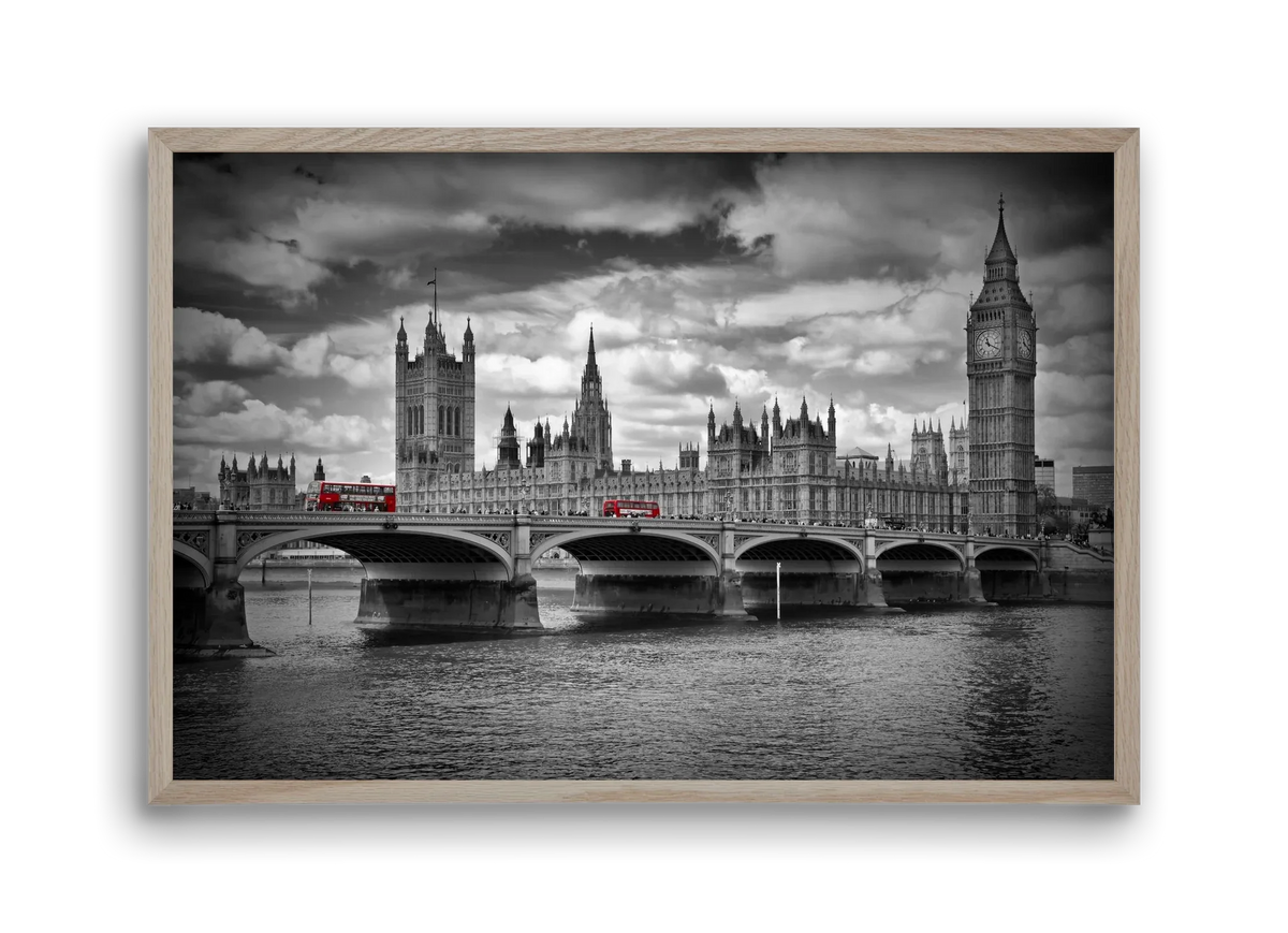 LONDON Westminster Bridge and red buses - artbridge