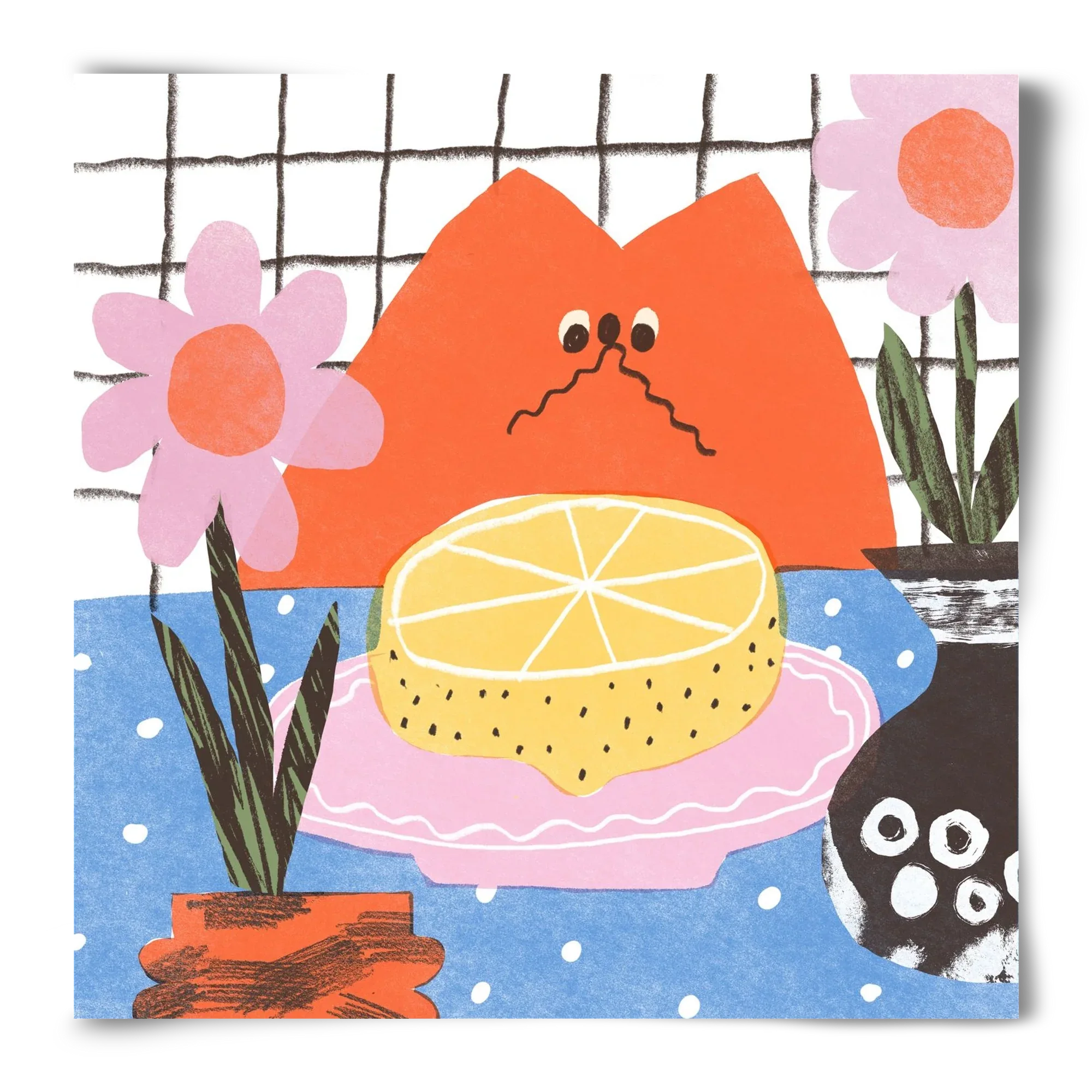A cat eating lemon - artbridge