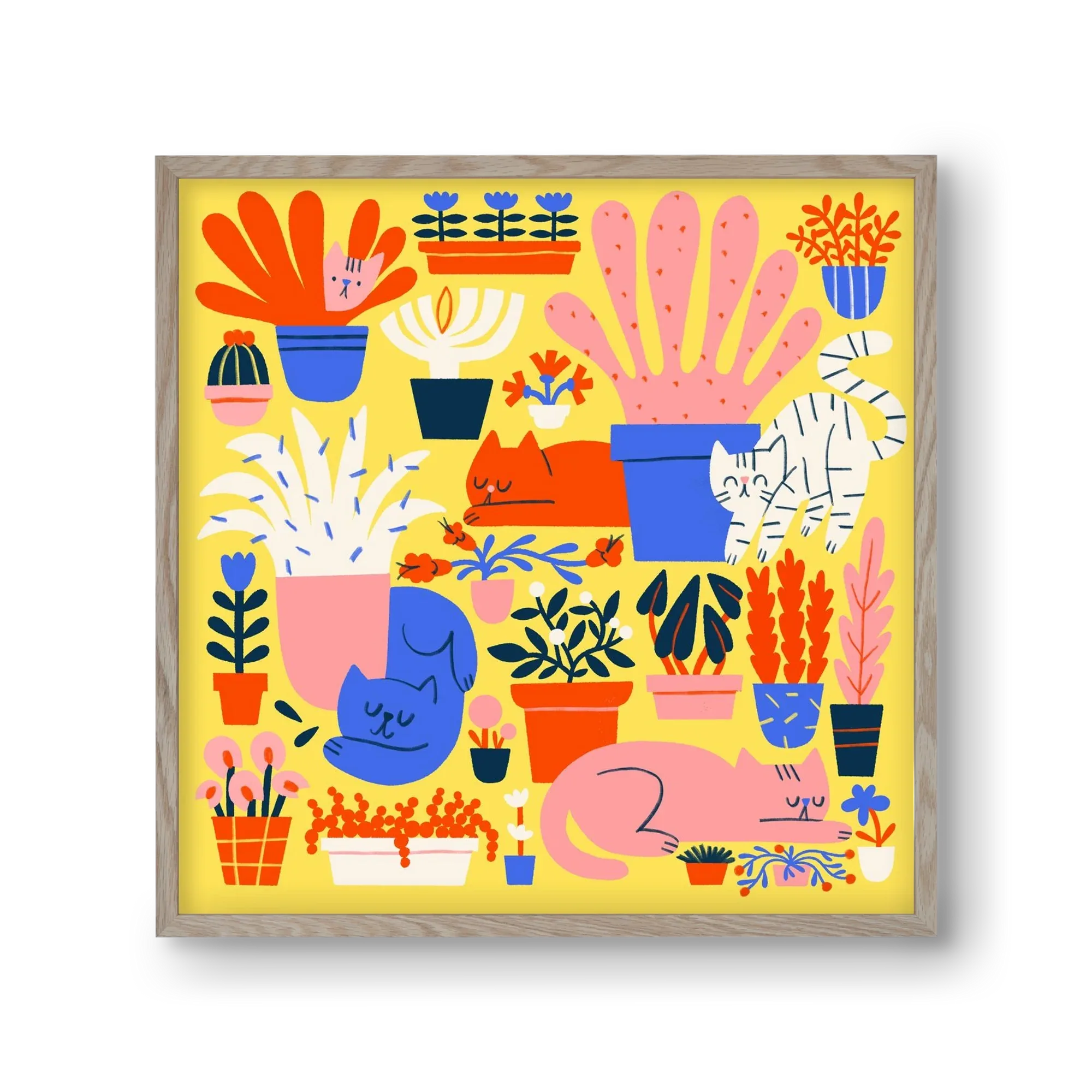 Five cats among flowers - artbridge