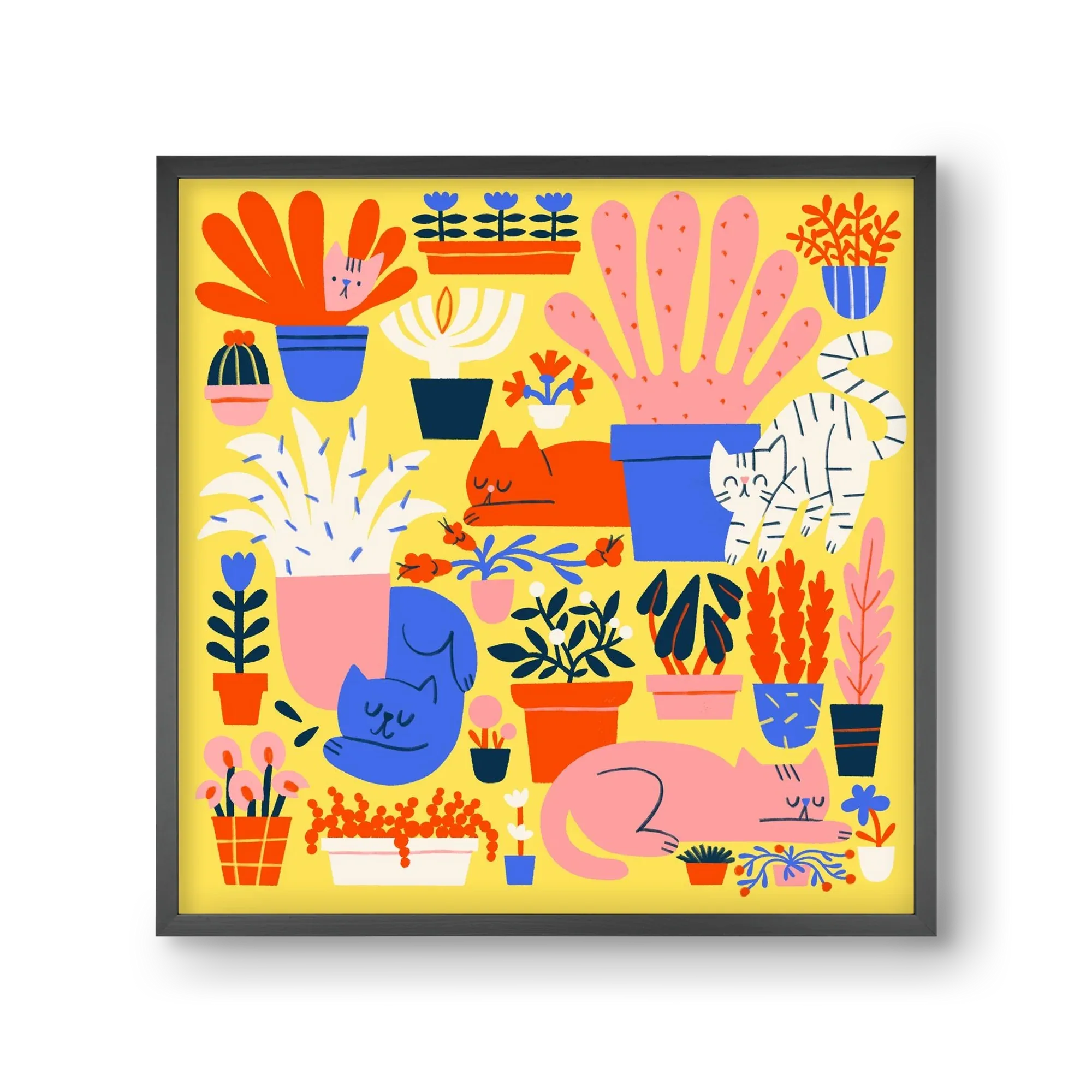 Five cats among flowers - artbridge