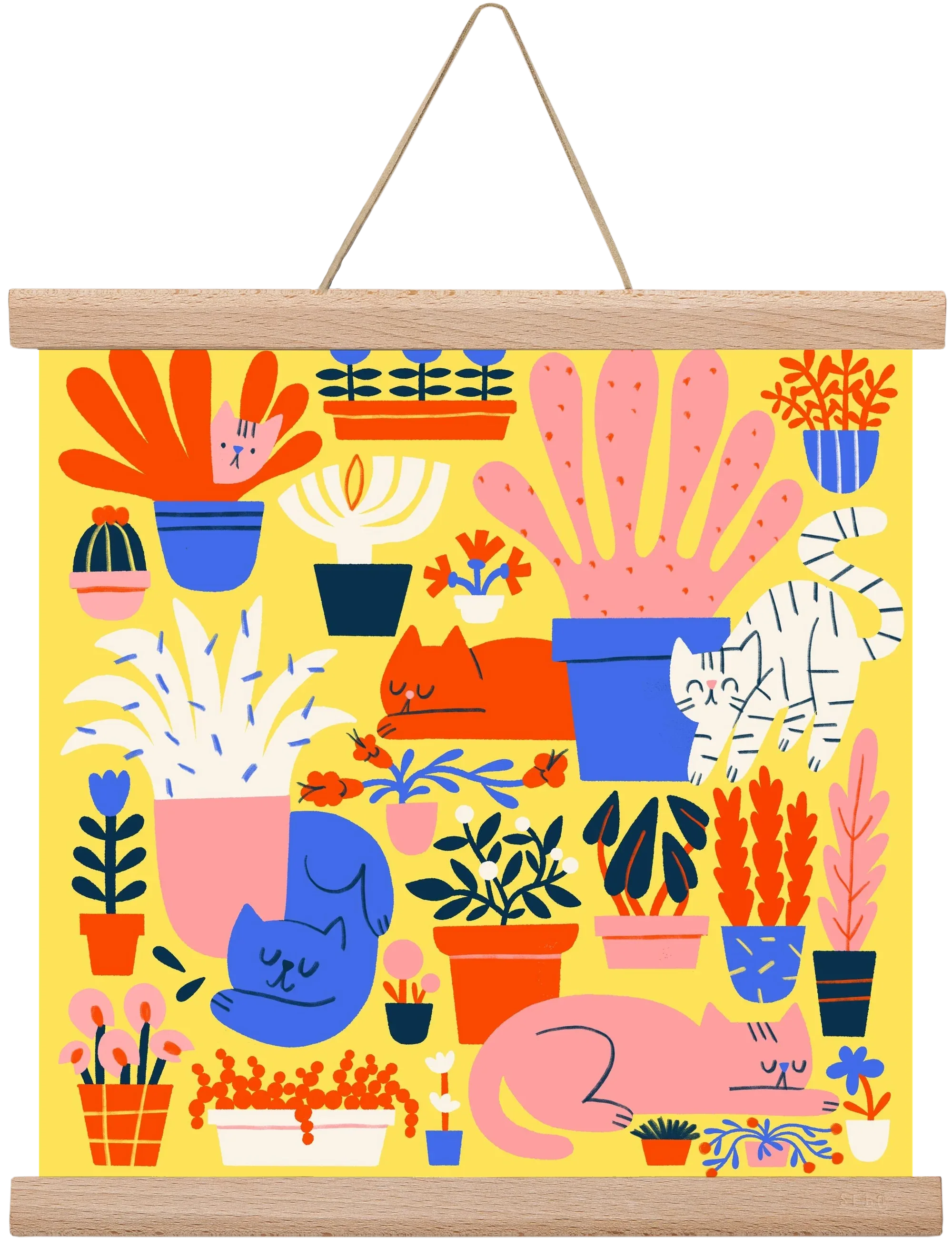 Five cats among flowers - artbridge