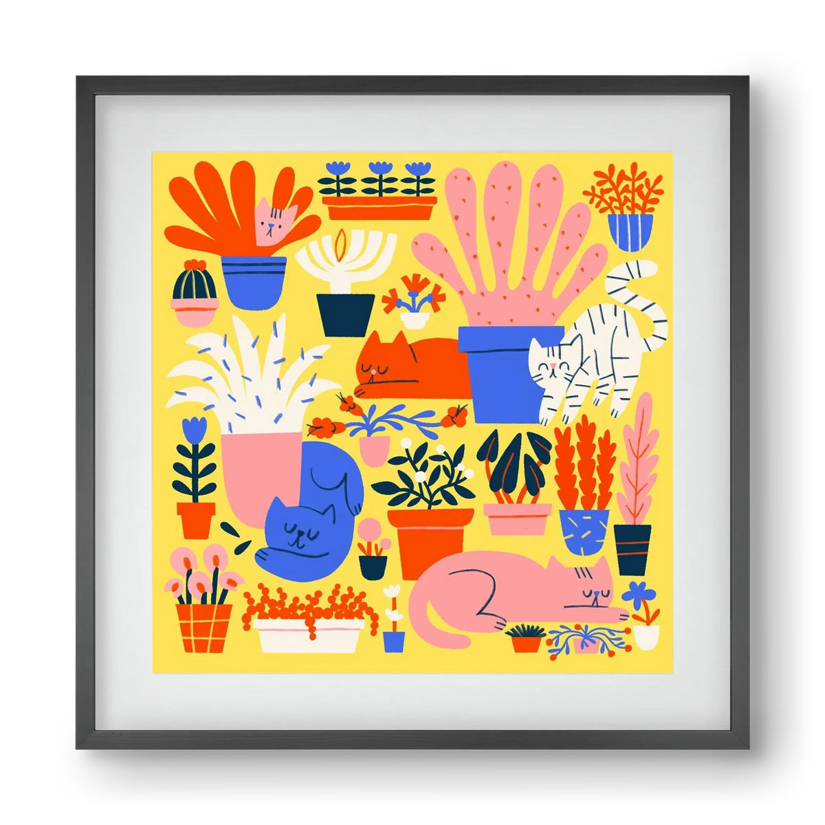 Five cats among flowers - artbridge