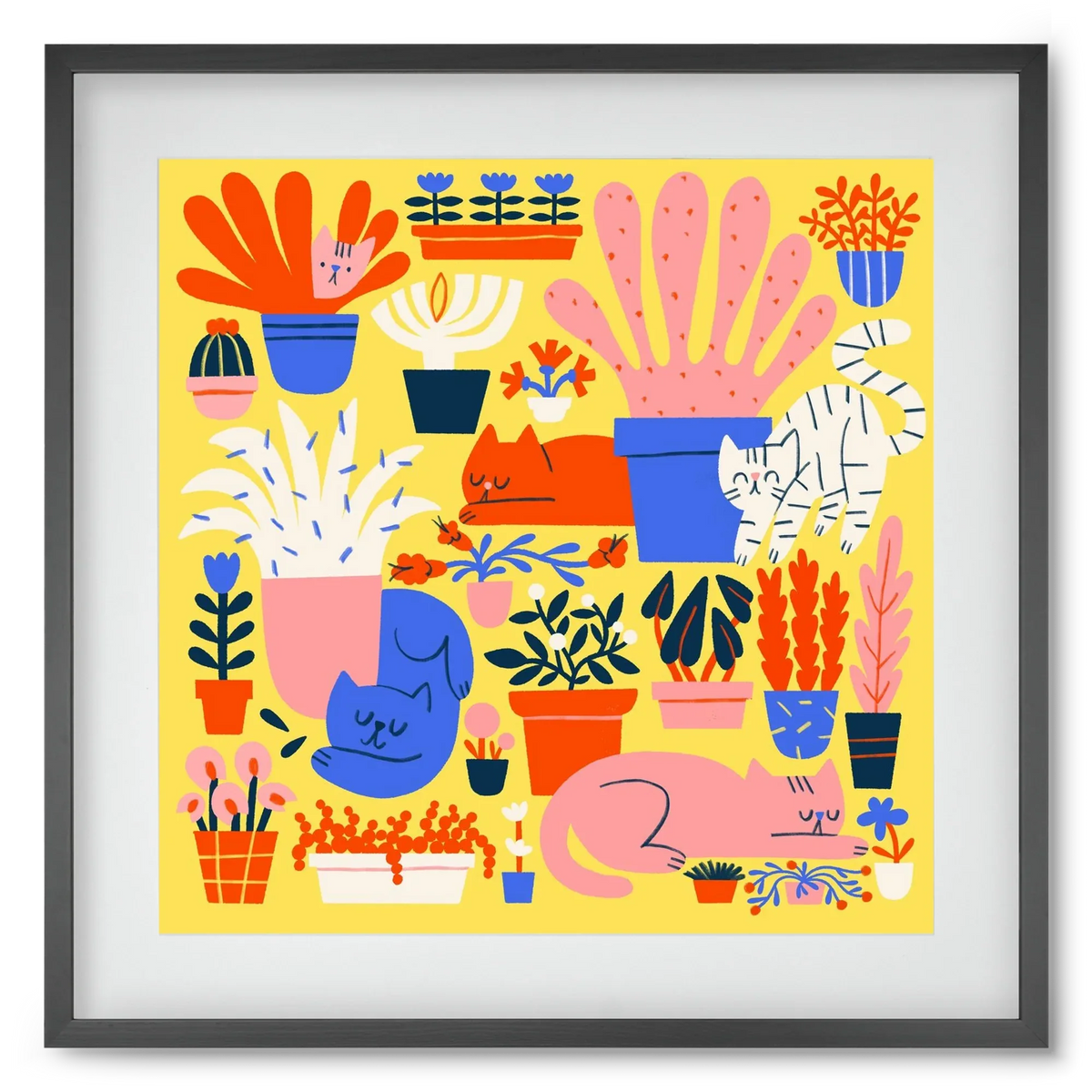 Five cats among flowers - artbridge