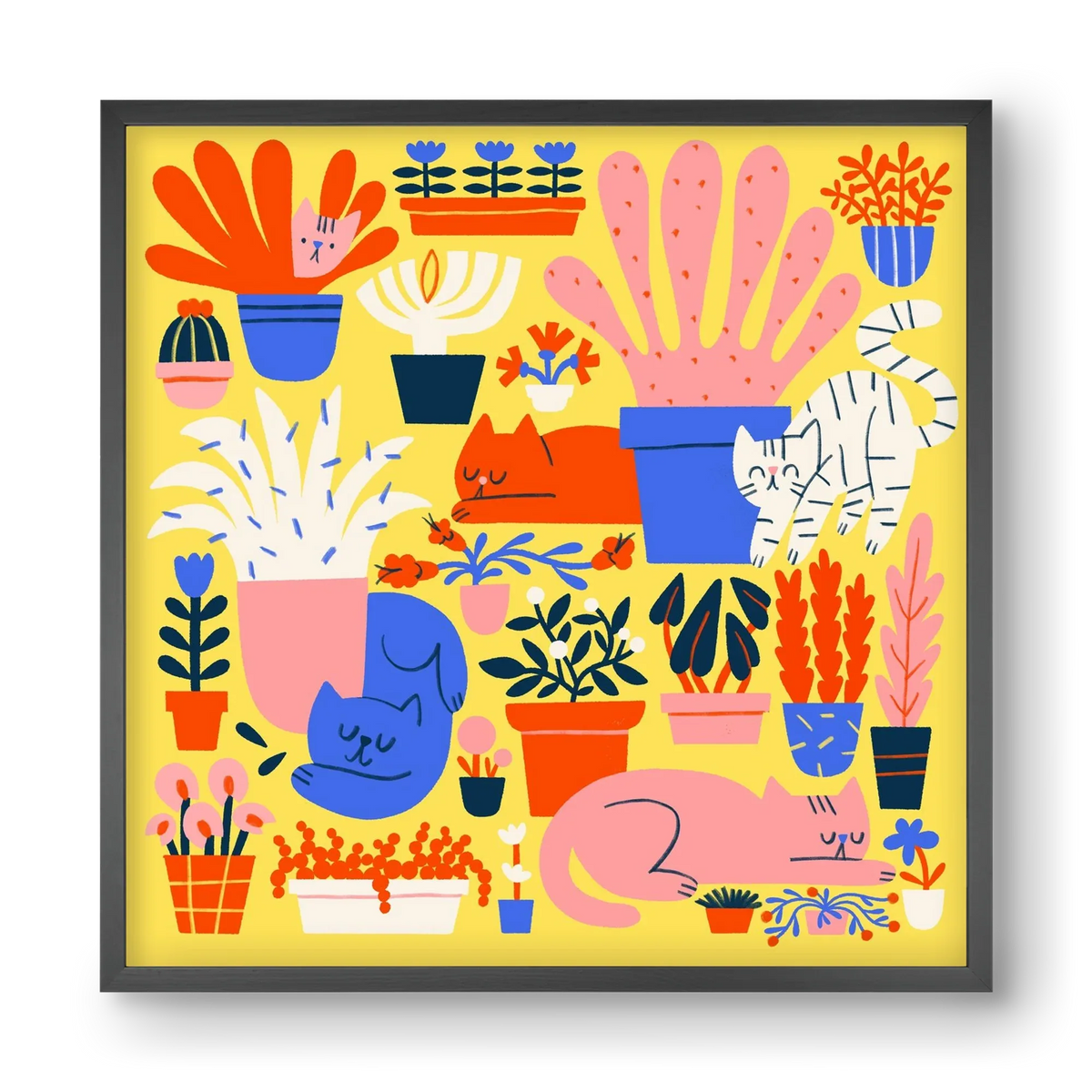 Five cats among flowers - artbridge
