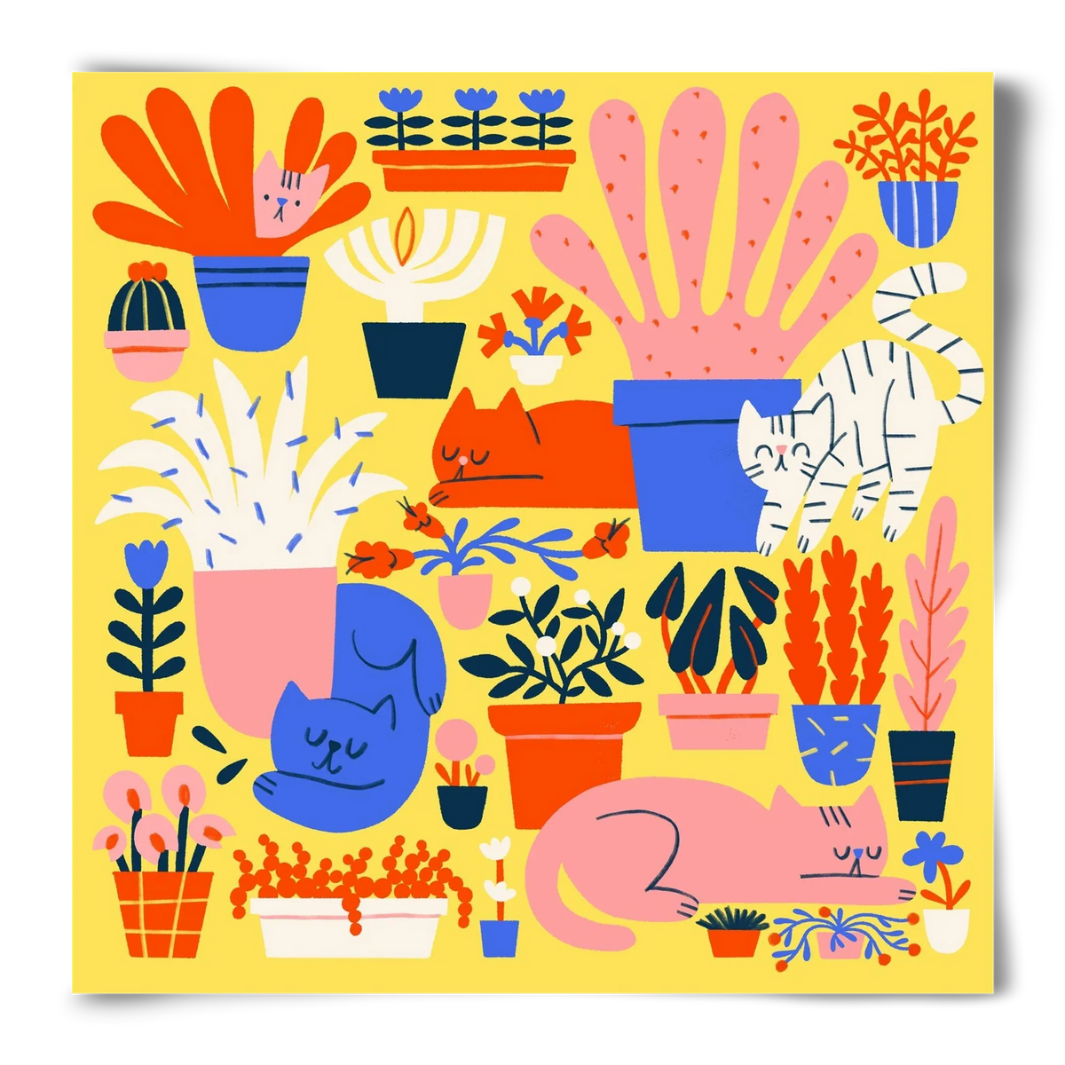 Five cats among flowers - artbridge