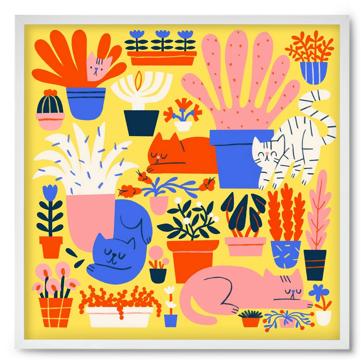 Five cats among flowers - artbridge