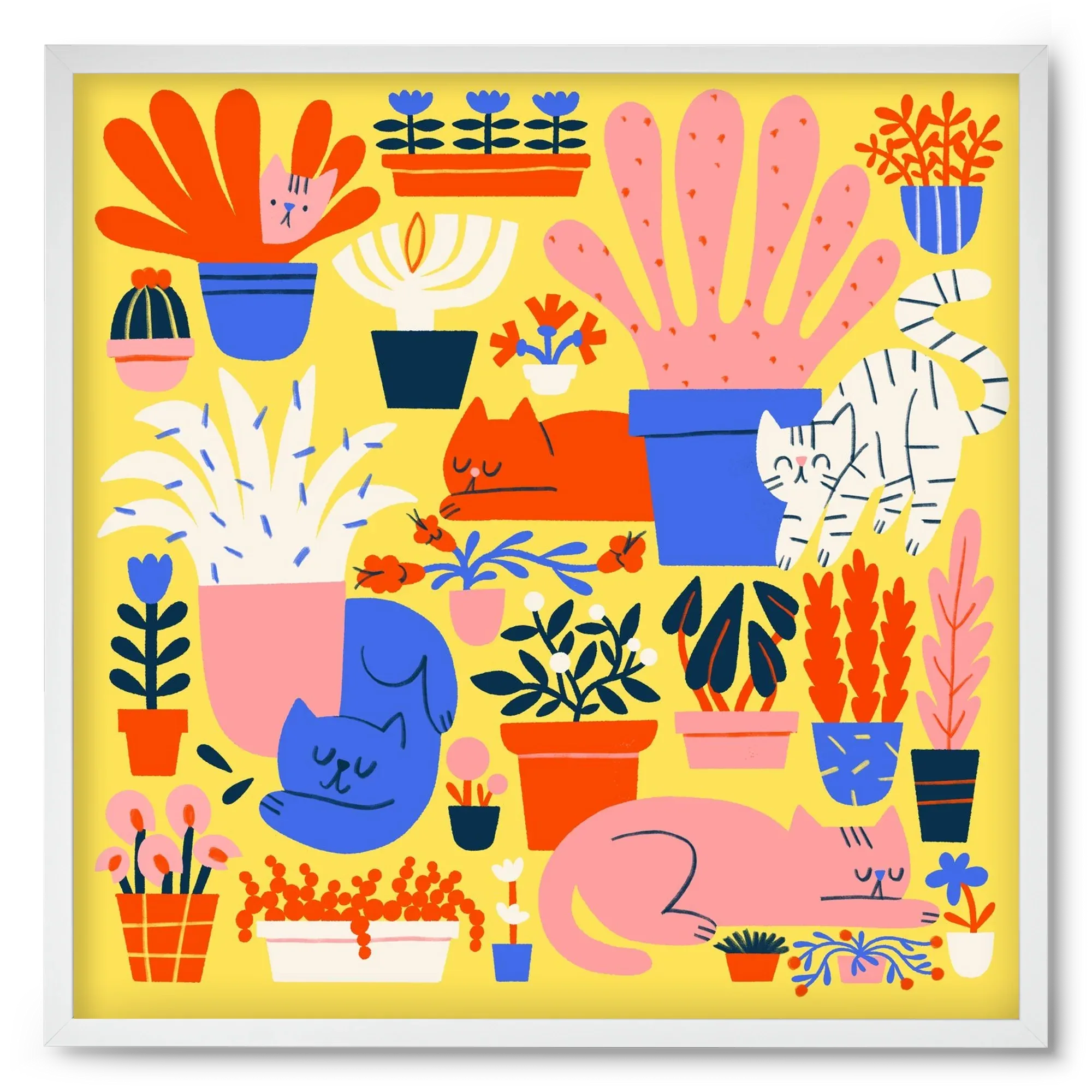 Five cats among flowers - artbridge