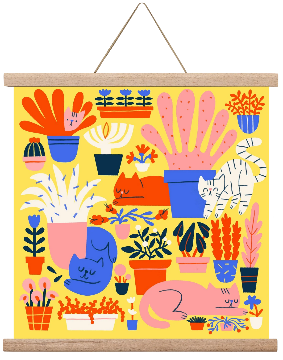 Five cats among flowers - artbridge