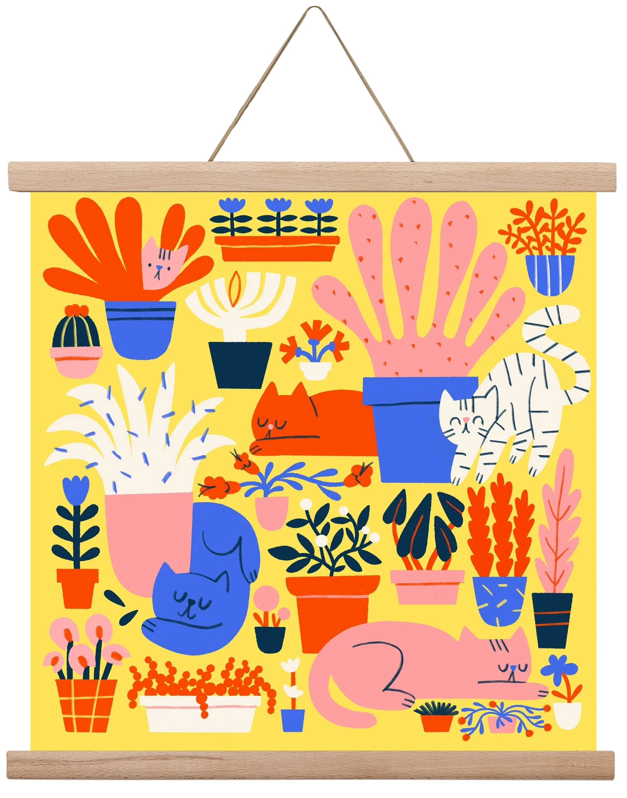 Five cats among flowers - artbridge