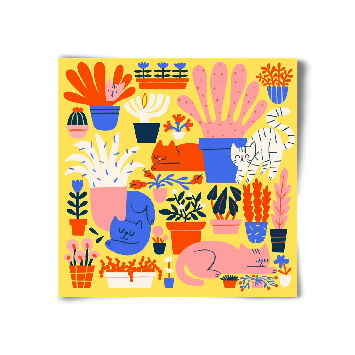 Five cats among flowers - artbridge