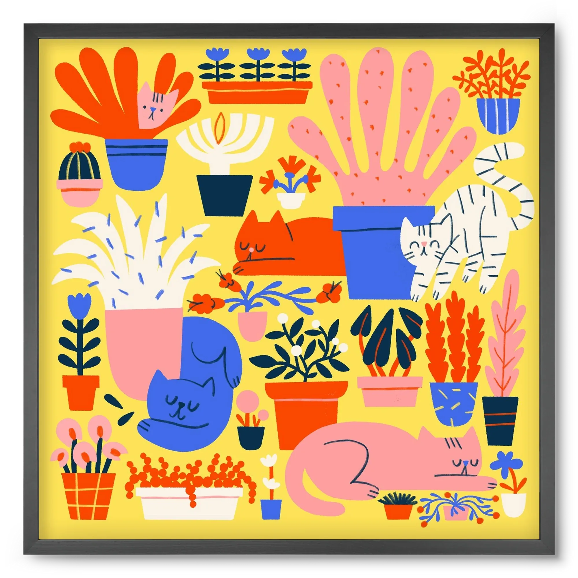 Five cats among flowers - artbridge