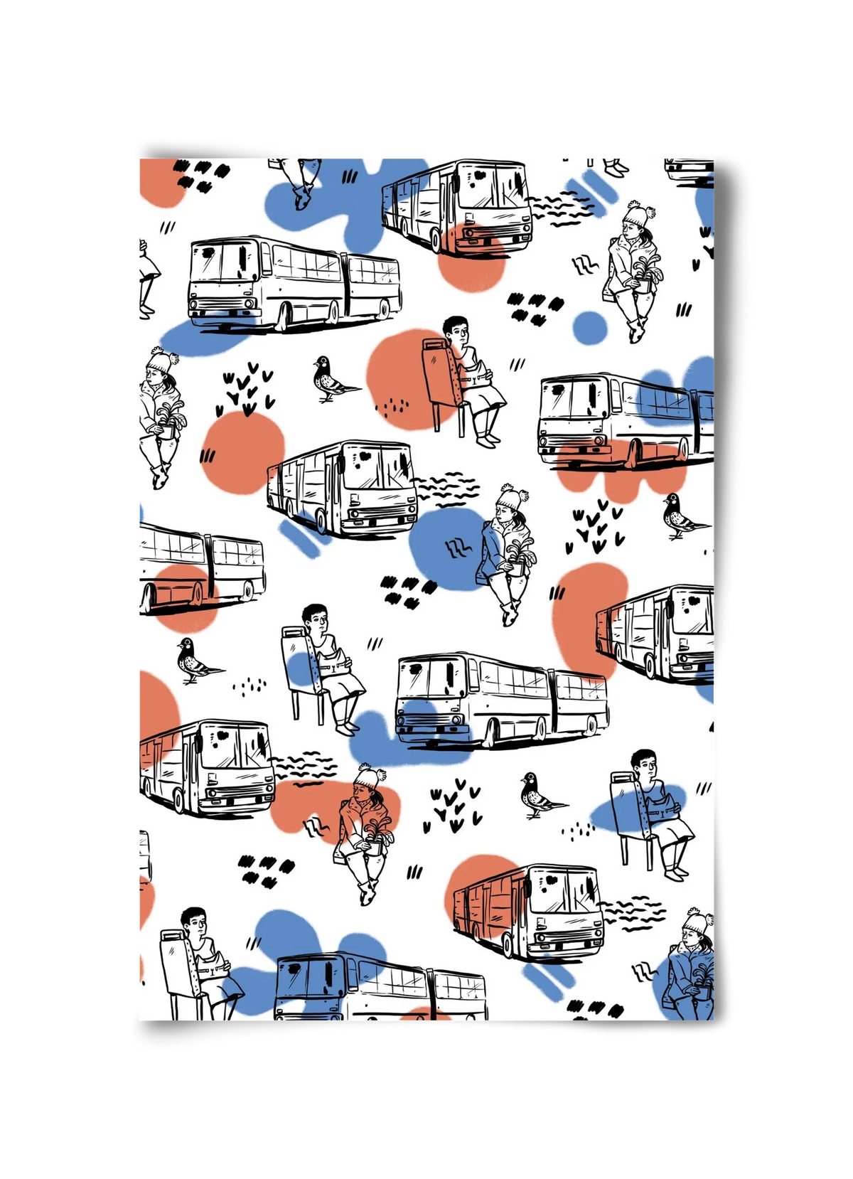 Busz pattern kék-piros - artbridge