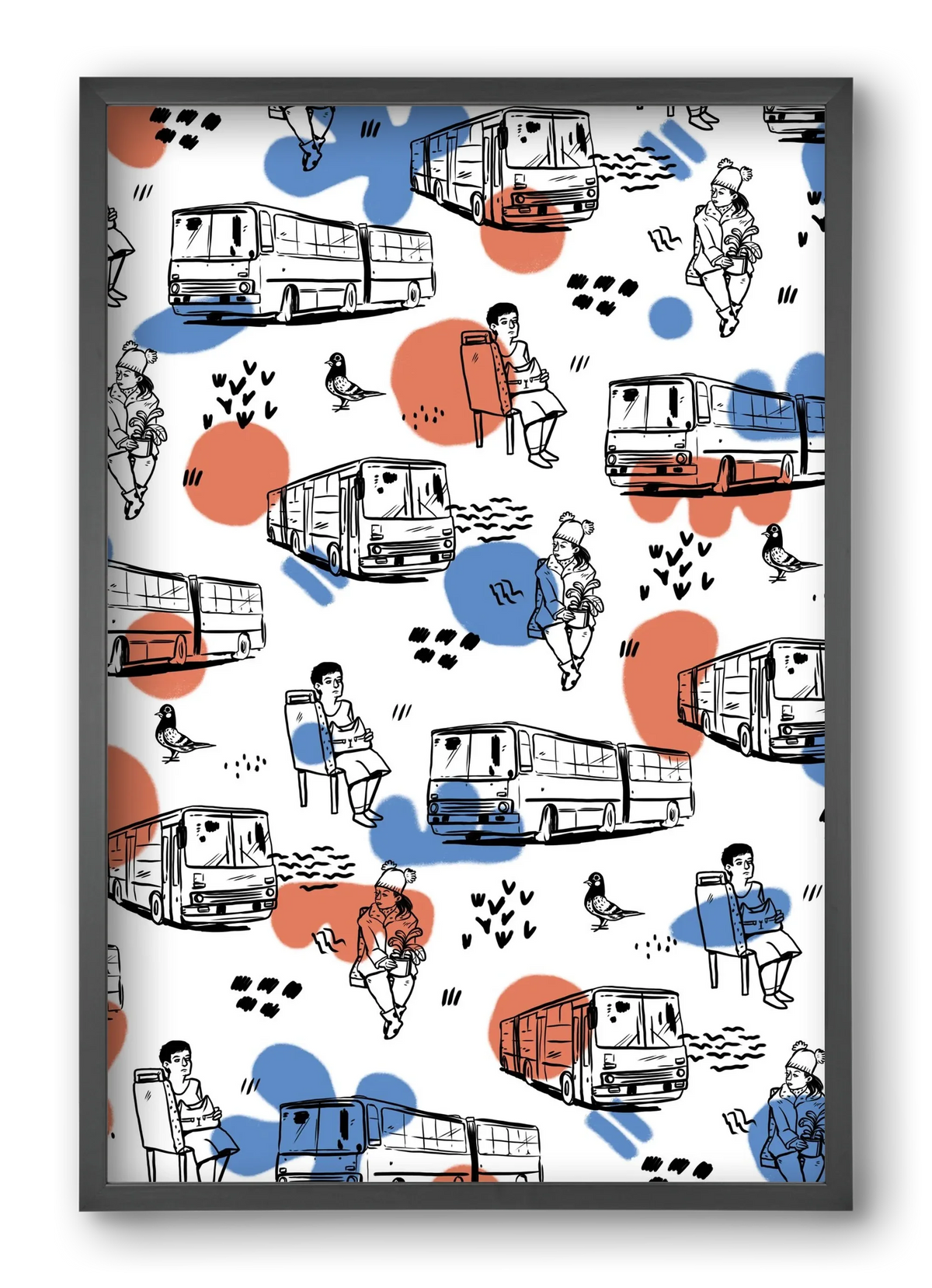 Busz pattern kék-piros - artbridge