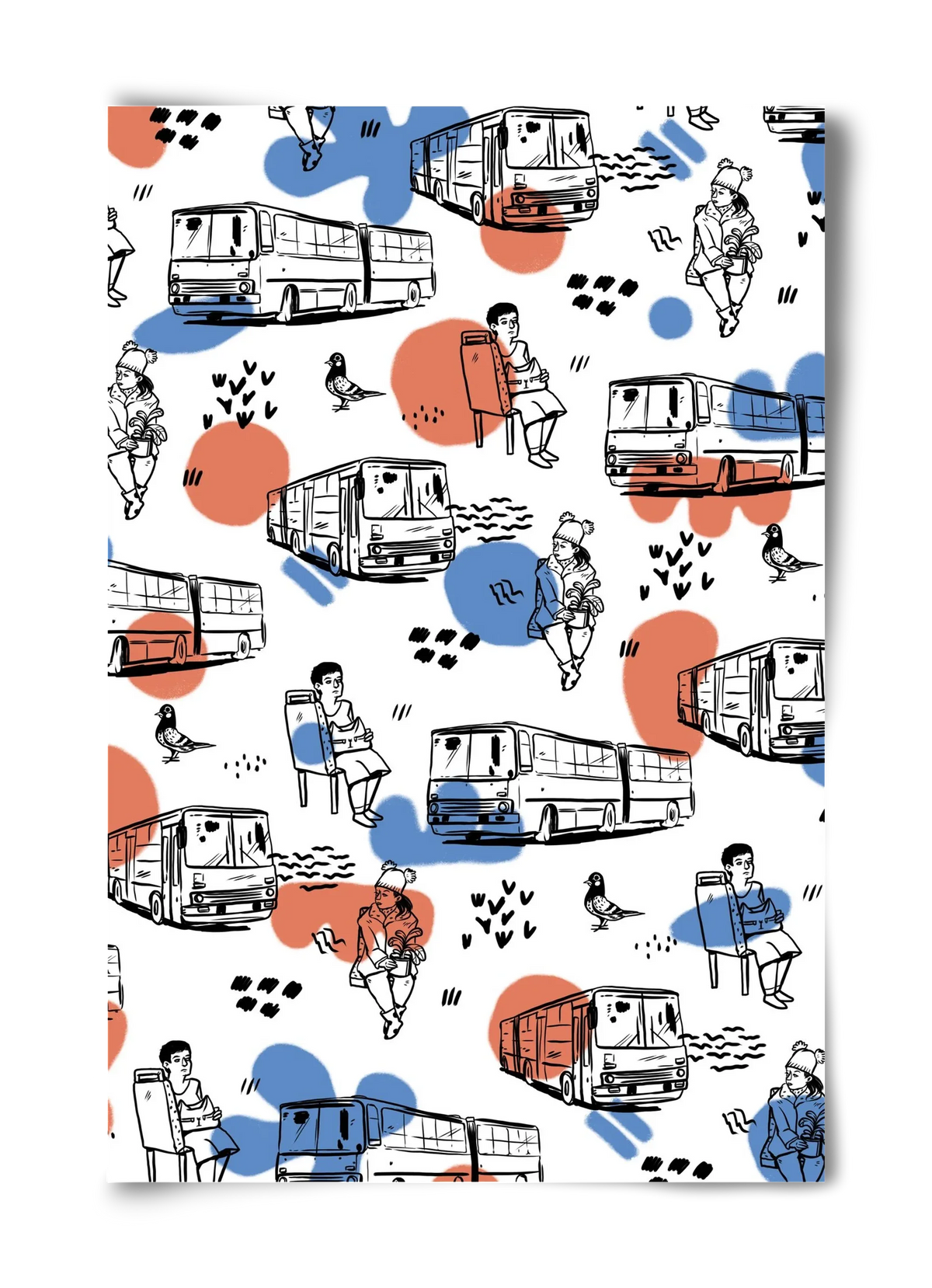 Busz pattern kék-piros - artbridge