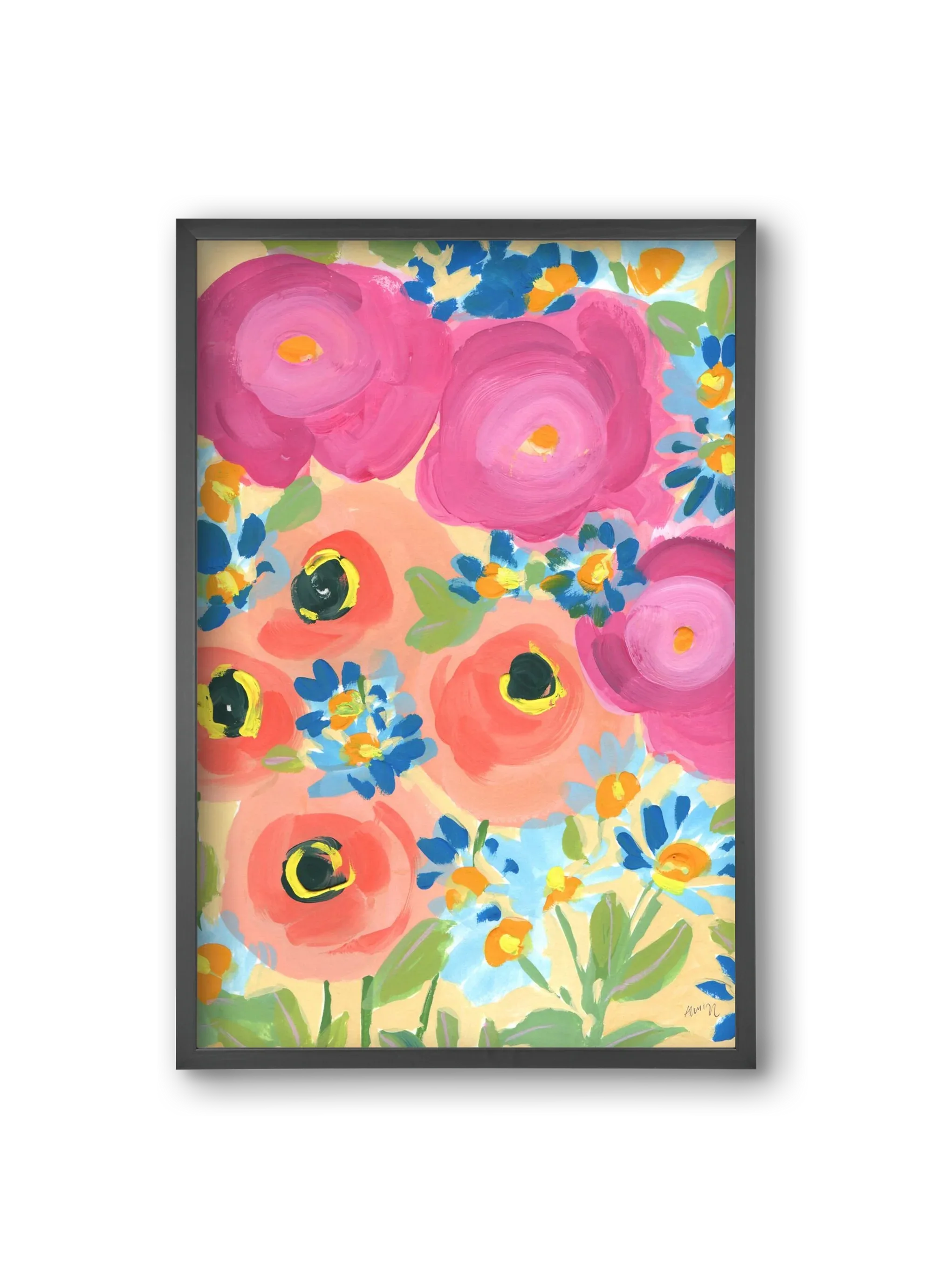 Pink Roses With Coral Anemones - artbridge