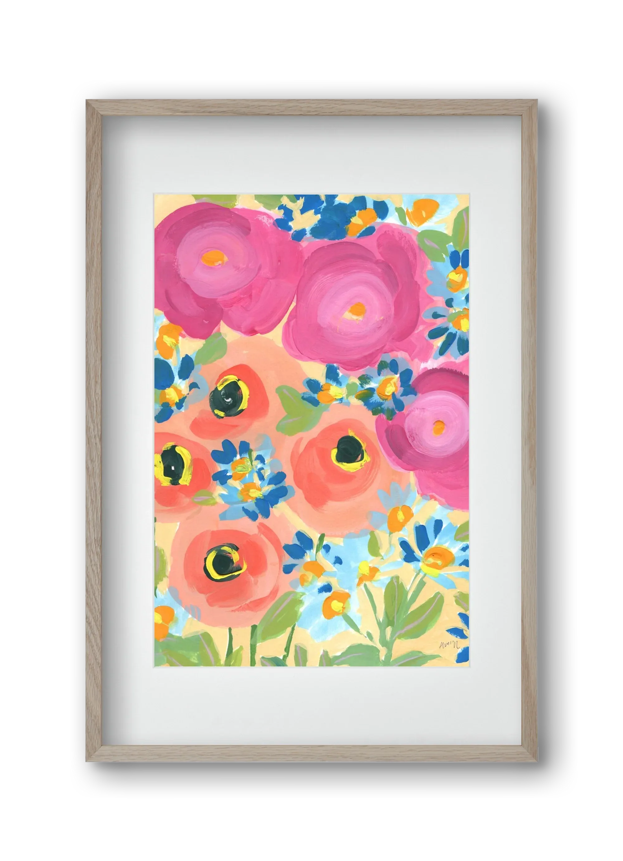 Pink Roses With Coral Anemones - artbridge