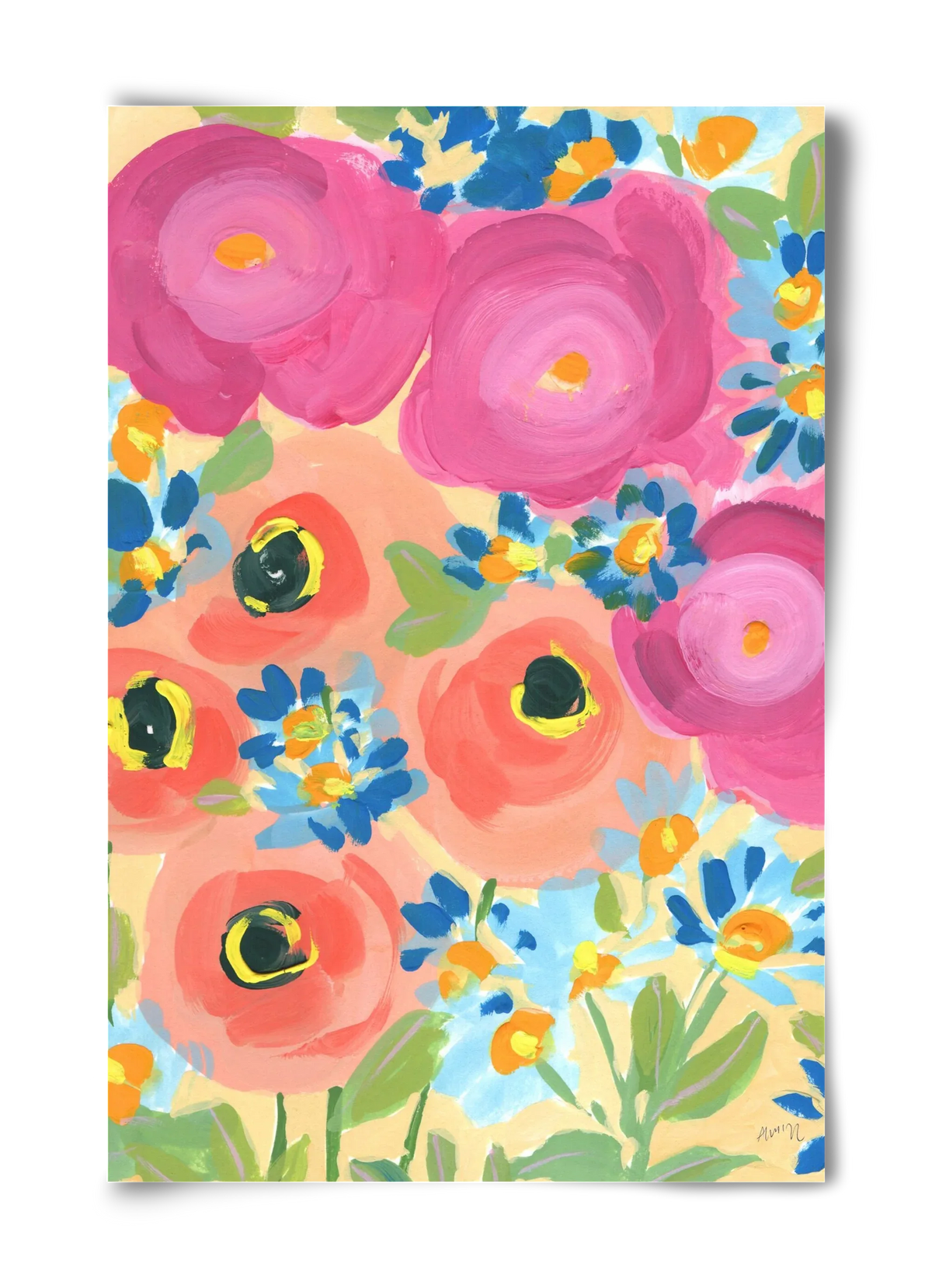 Pink Roses With Coral Anemones - artbridge