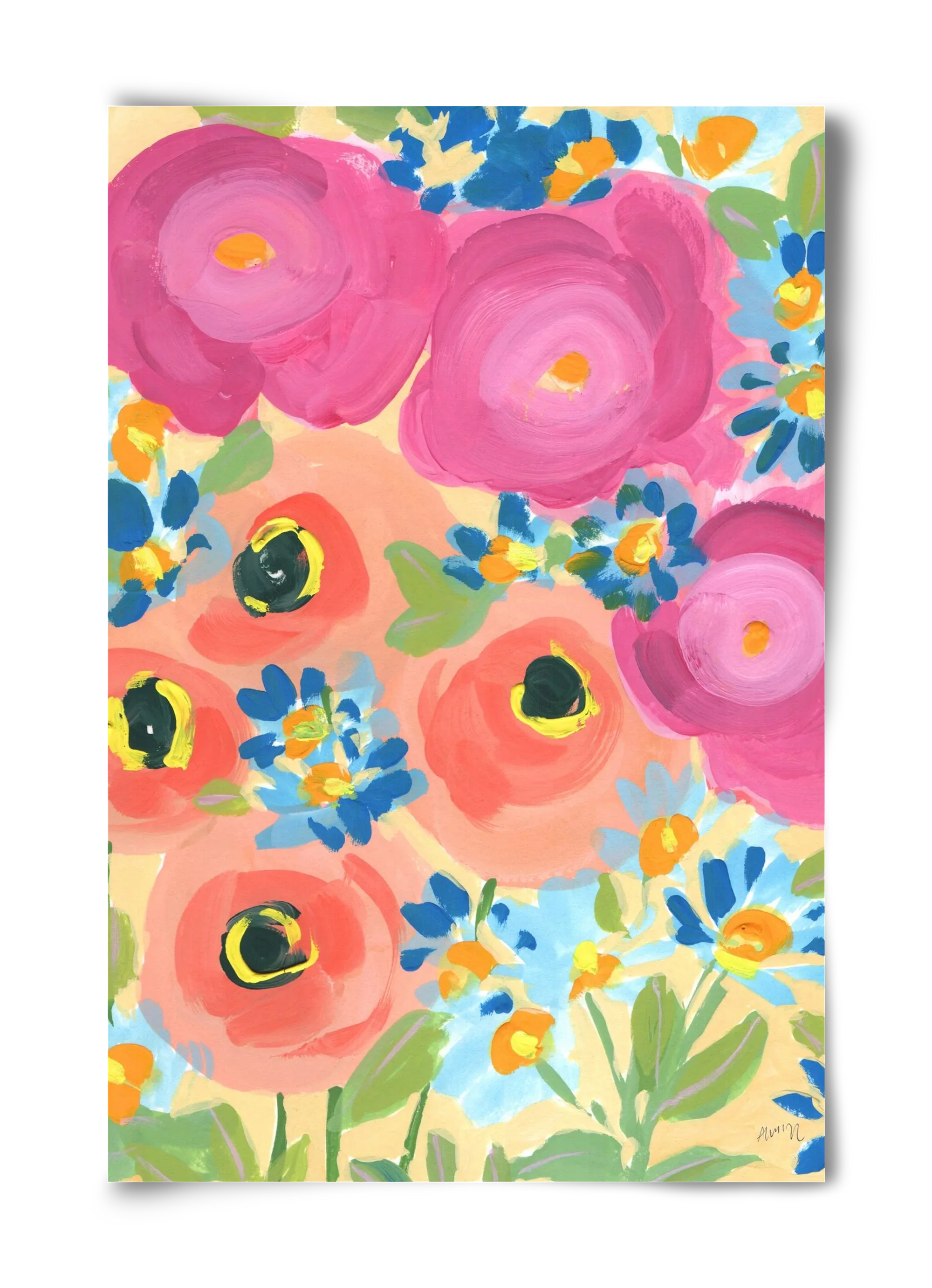 Pink Roses With Coral Anemones - artbridge