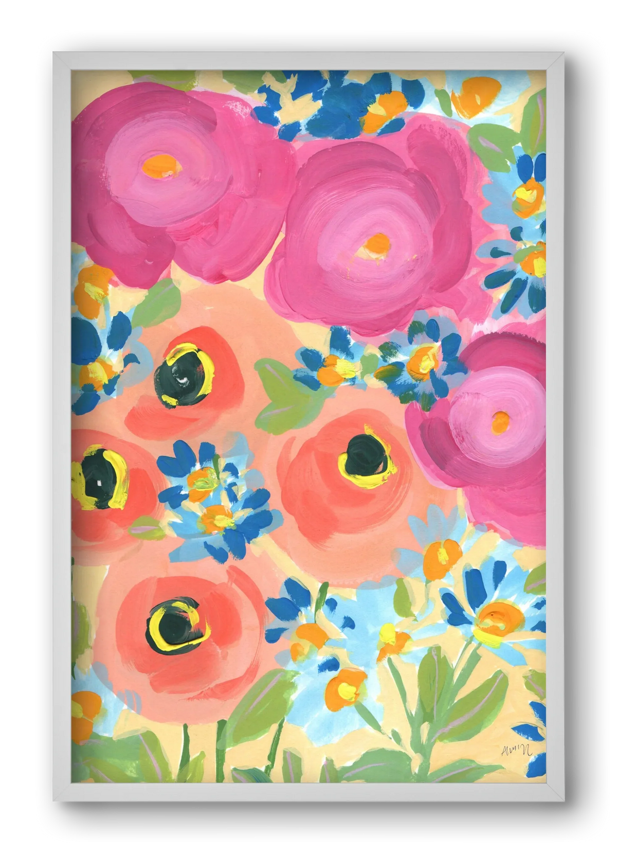 Pink Roses With Coral Anemones - artbridge