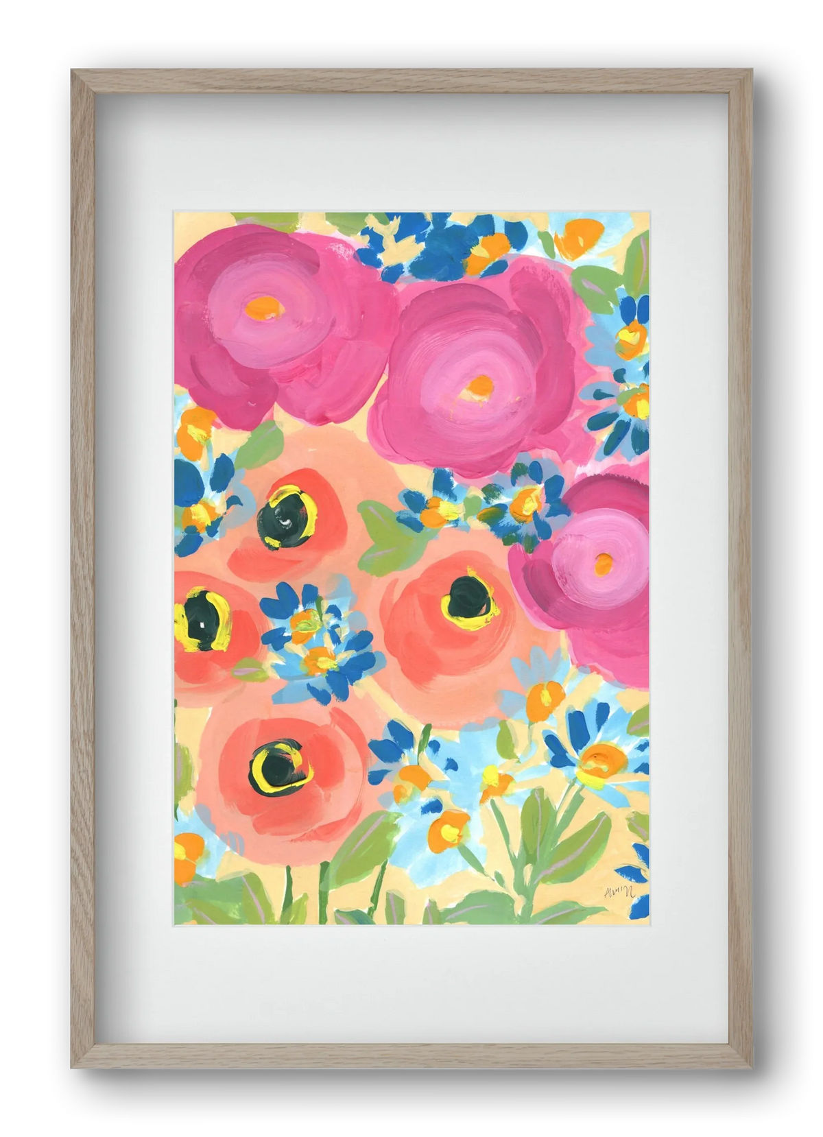 Pink Roses With Coral Anemones - artbridge