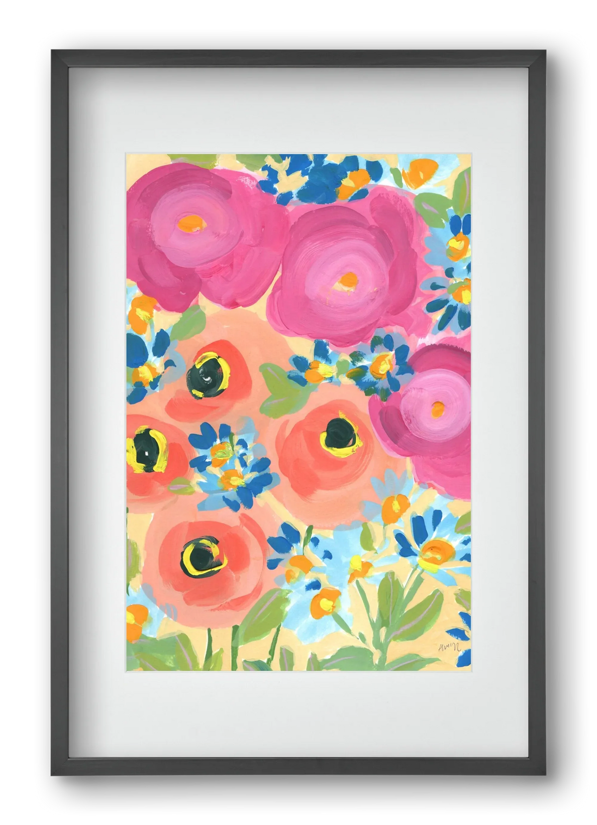 Pink Roses With Coral Anemones - artbridge