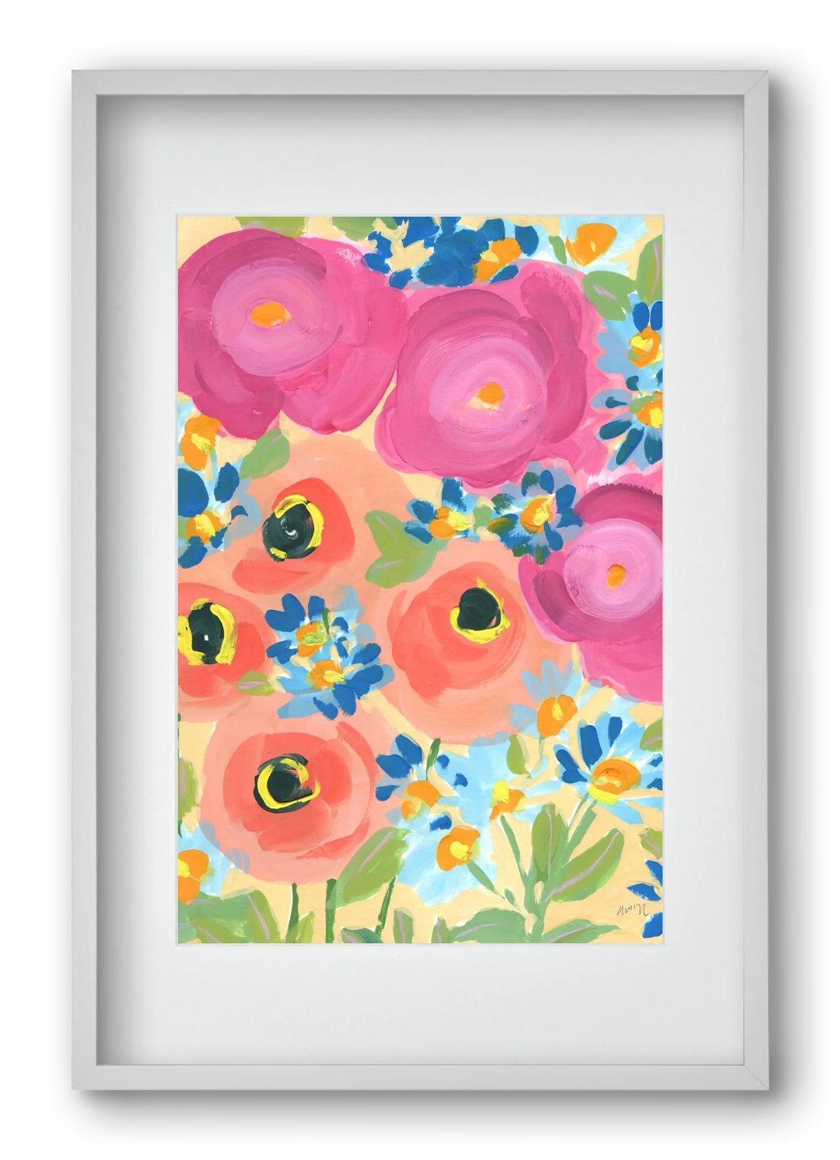 Pink Roses With Coral Anemones - artbridge