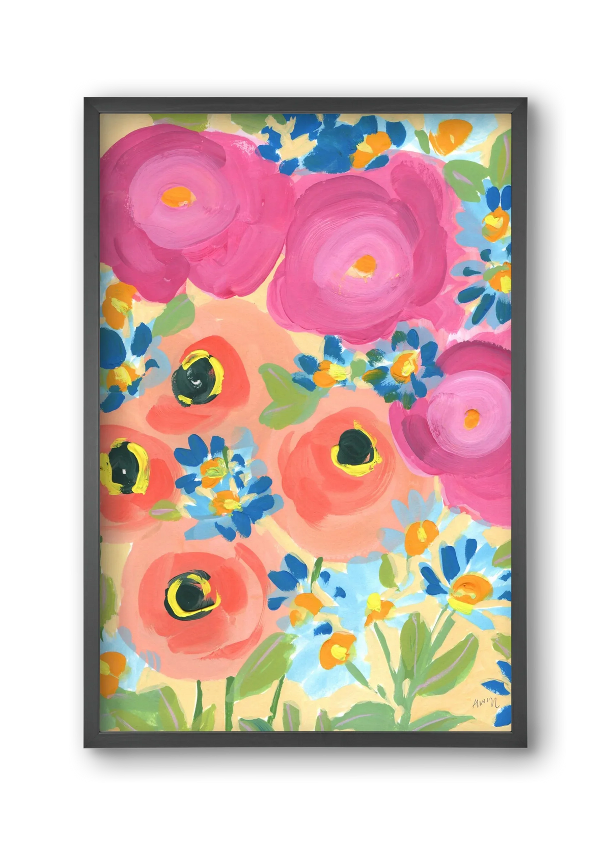 Pink Roses With Coral Anemones - artbridge