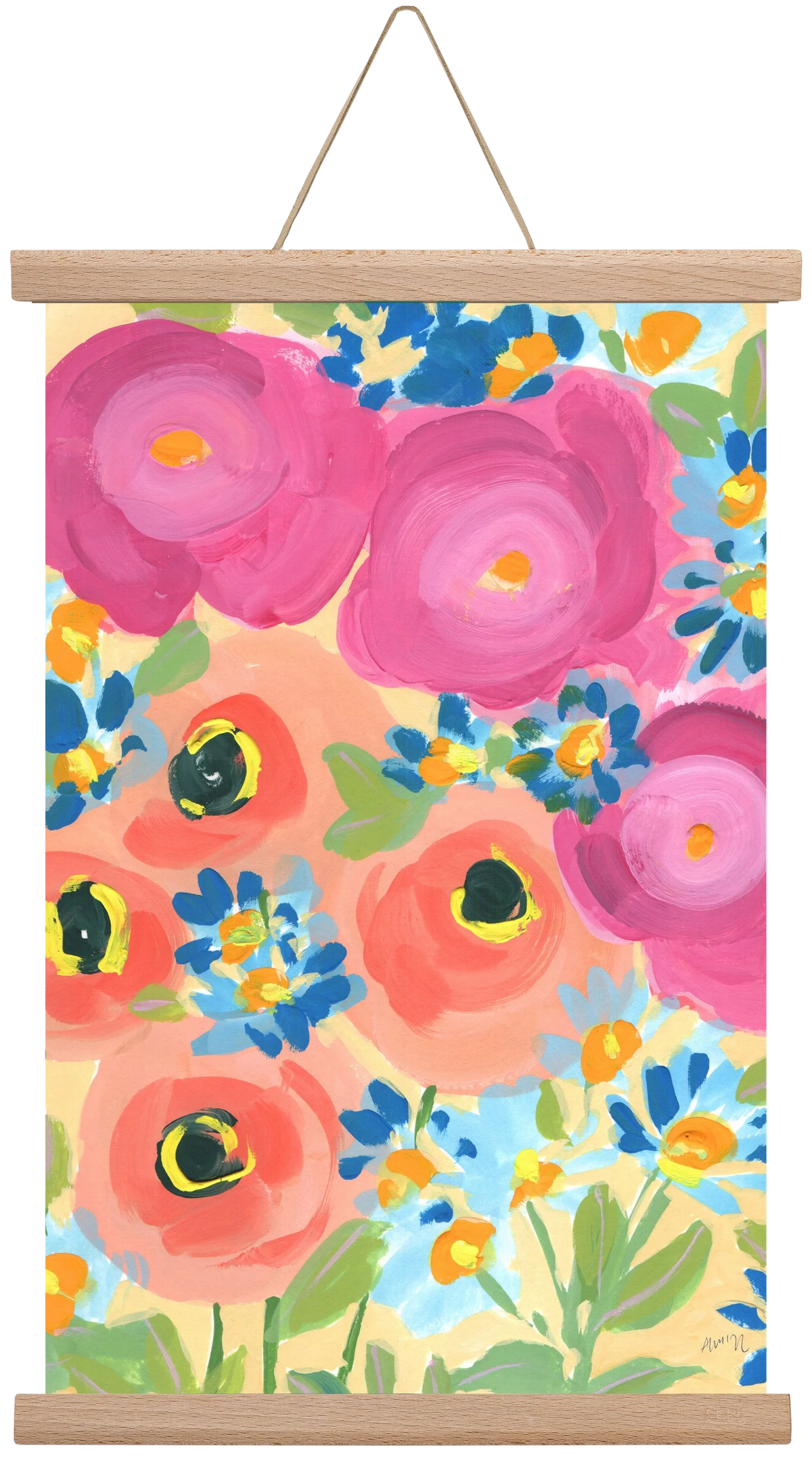 Pink Roses With Coral Anemones - artbridge