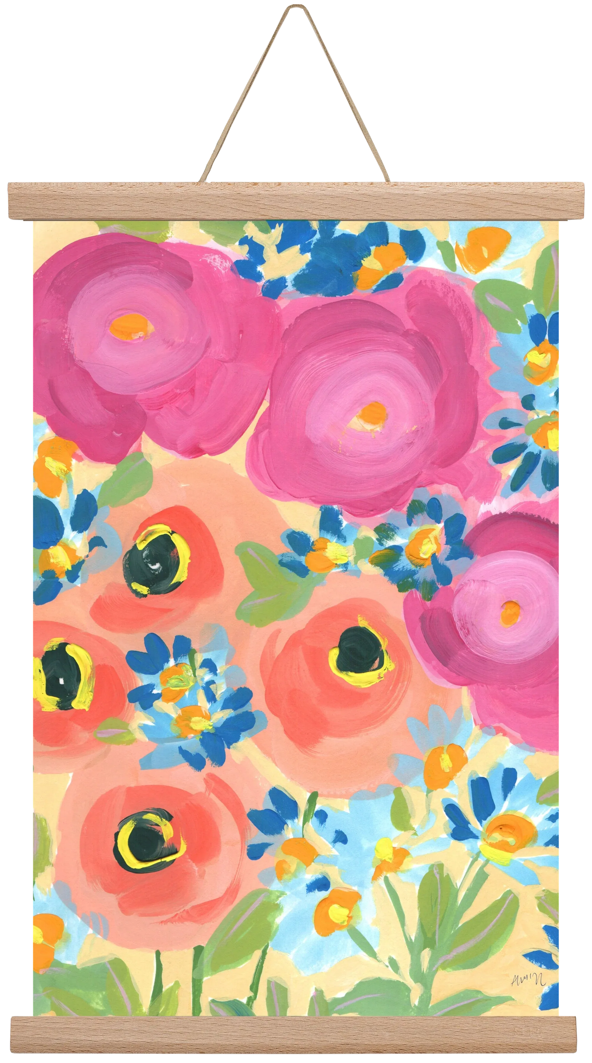 Pink Roses With Coral Anemones - artbridge