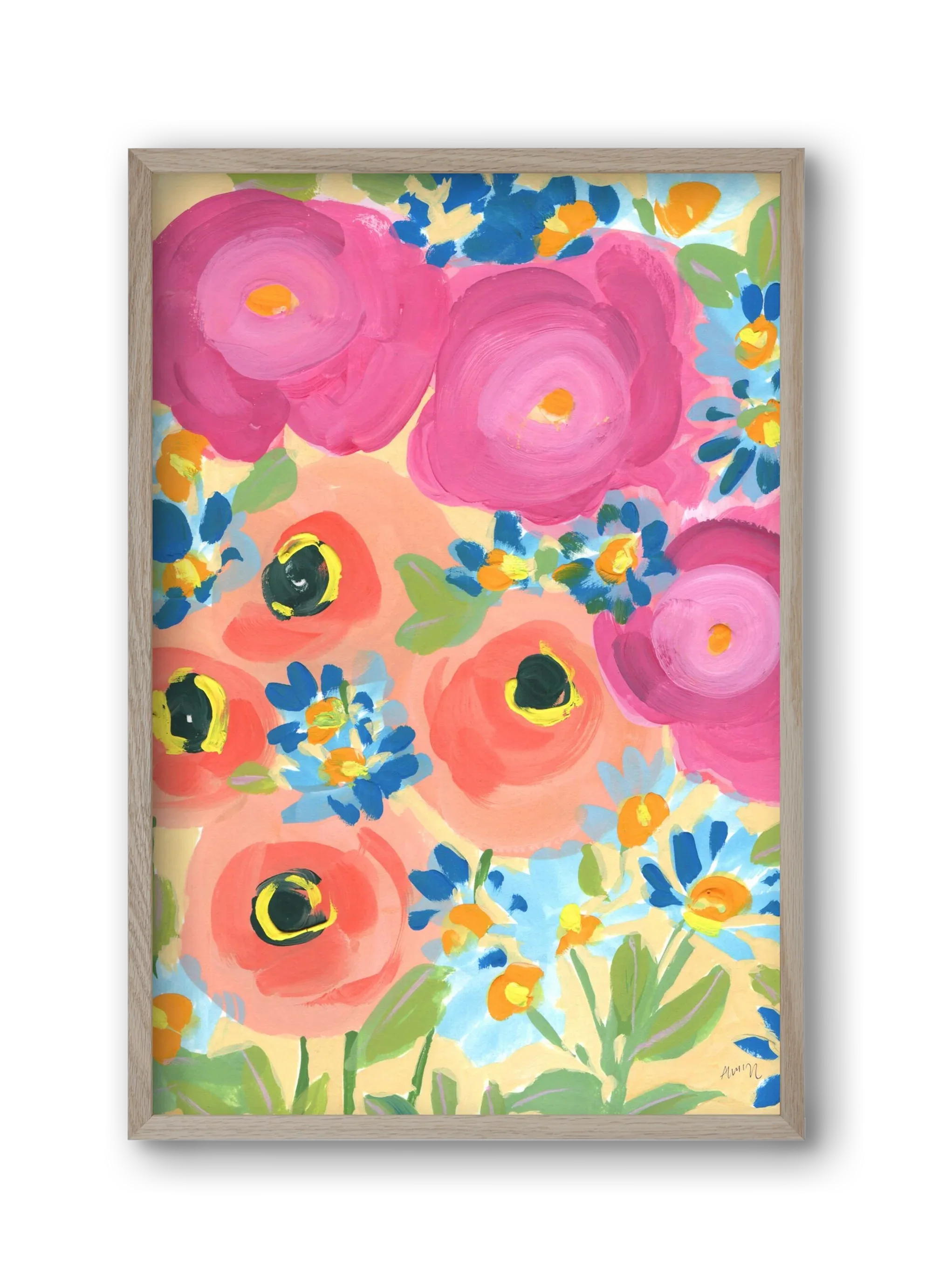 Pink Roses With Coral Anemones - artbridge