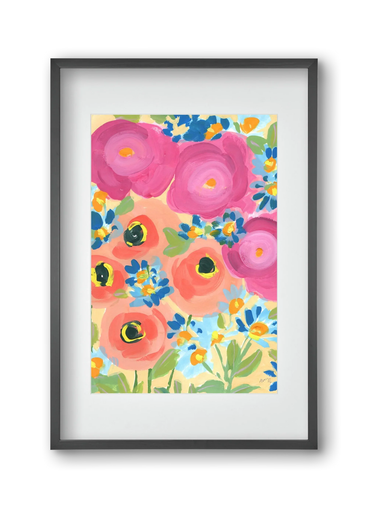 Pink Roses With Coral Anemones - artbridge