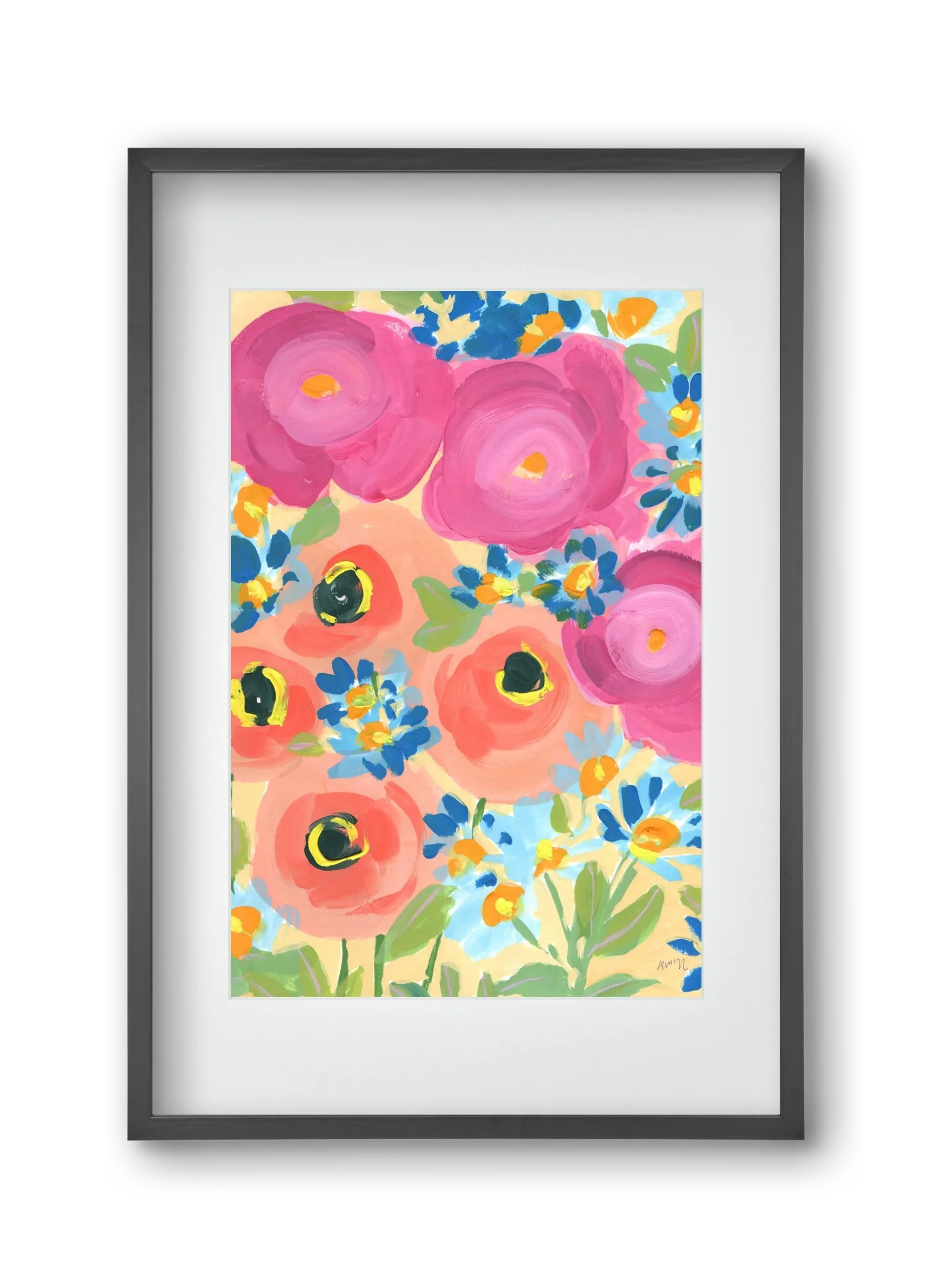 Pink Roses With Coral Anemones - artbridge
