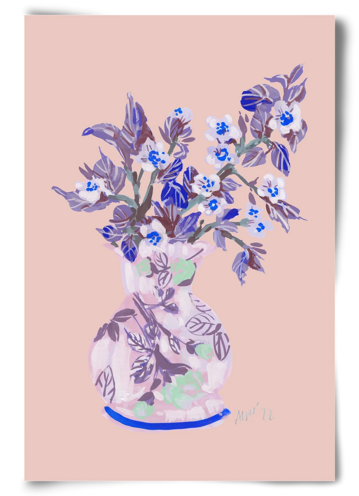 Apple Blossom In Vase- coral - artbridge