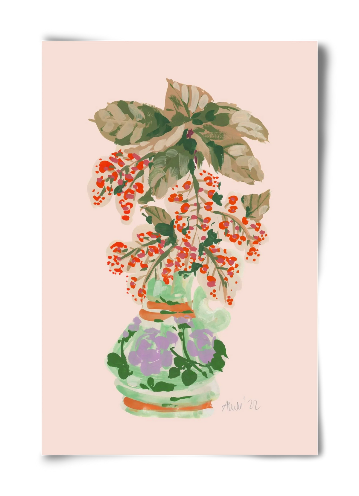 Apple Blossom In Vase- red - artbridge