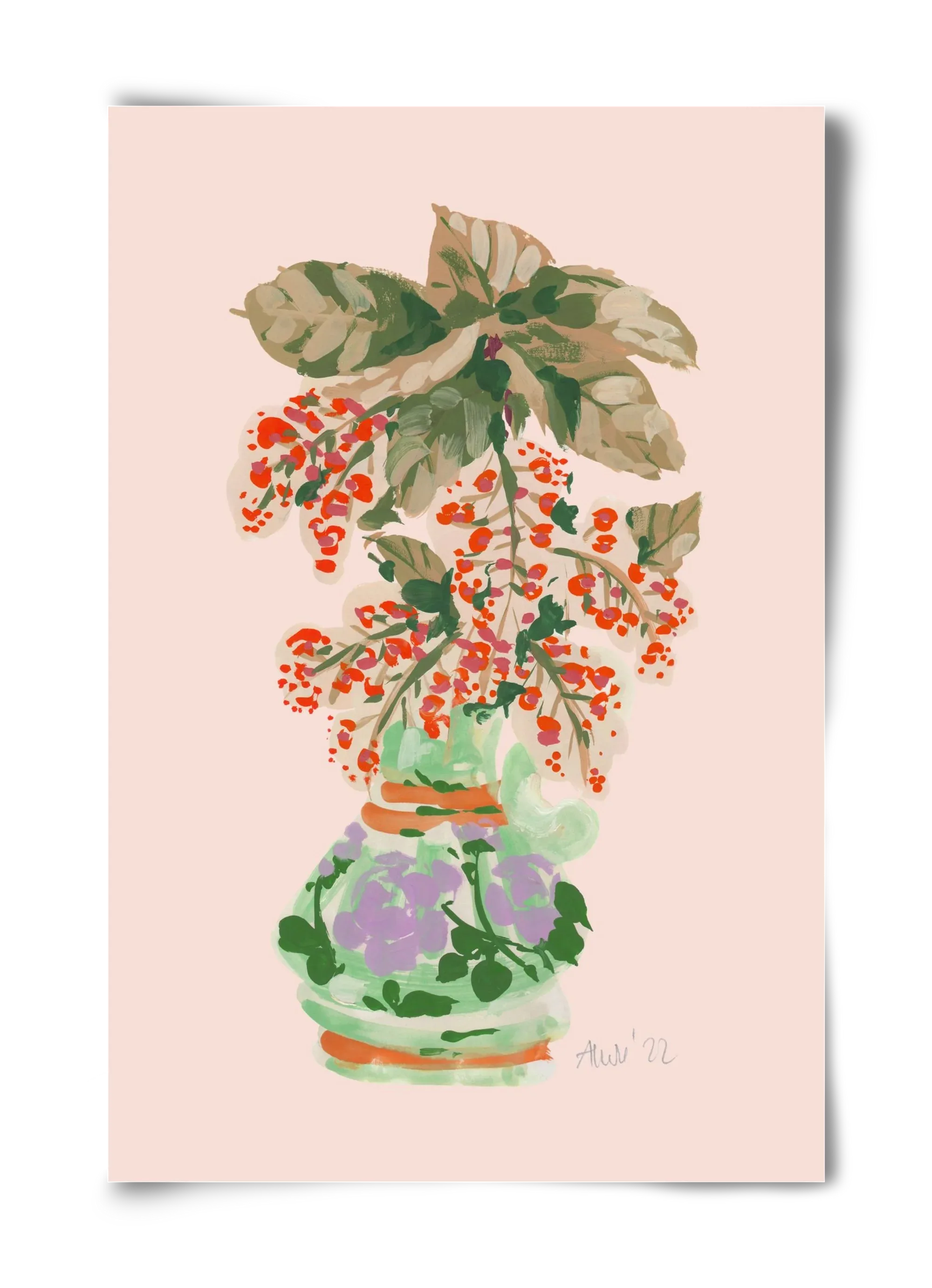 Apple Blossom In Vase- red - artbridge