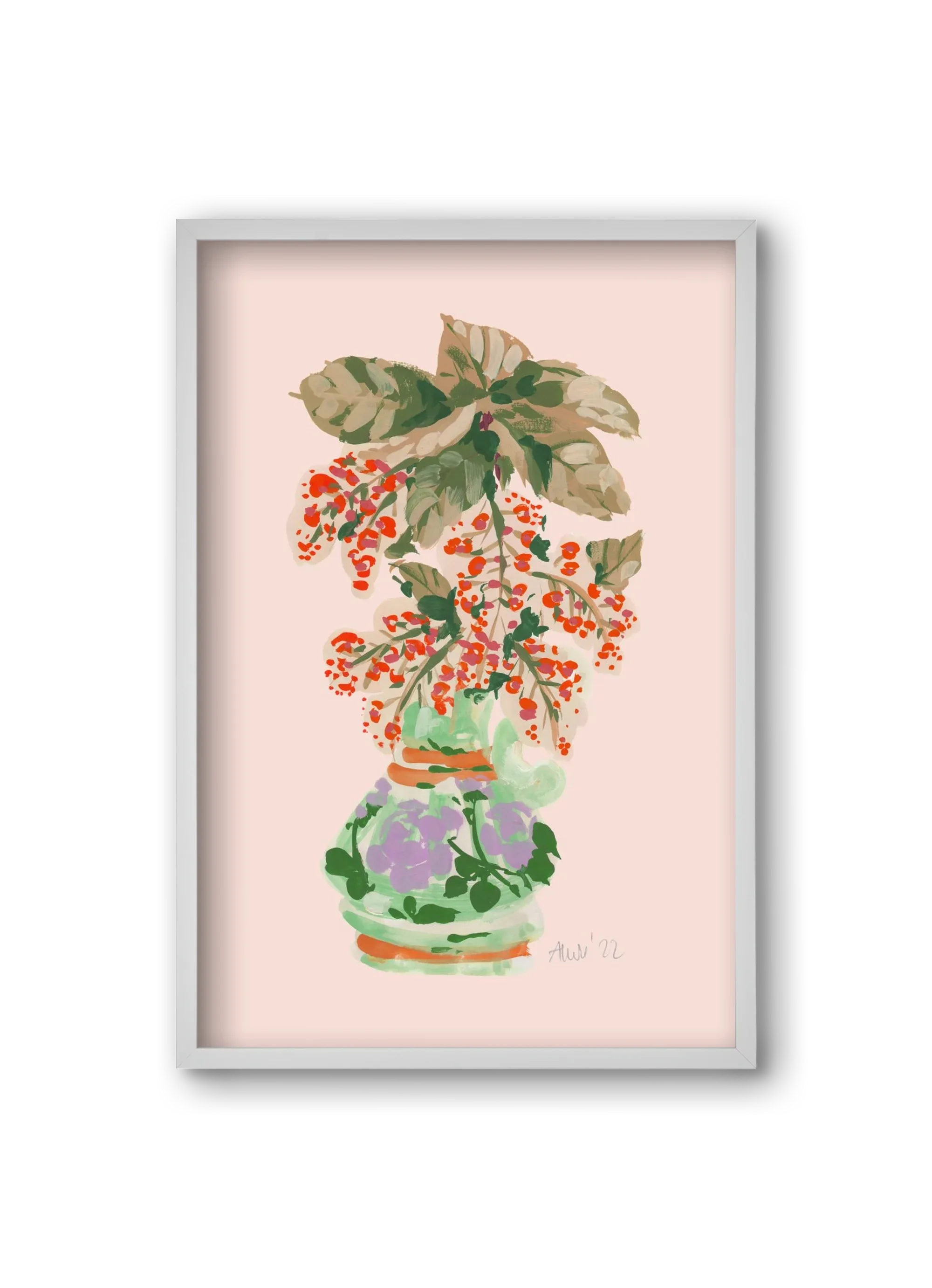 Apple Blossom In Vase- red - artbridge