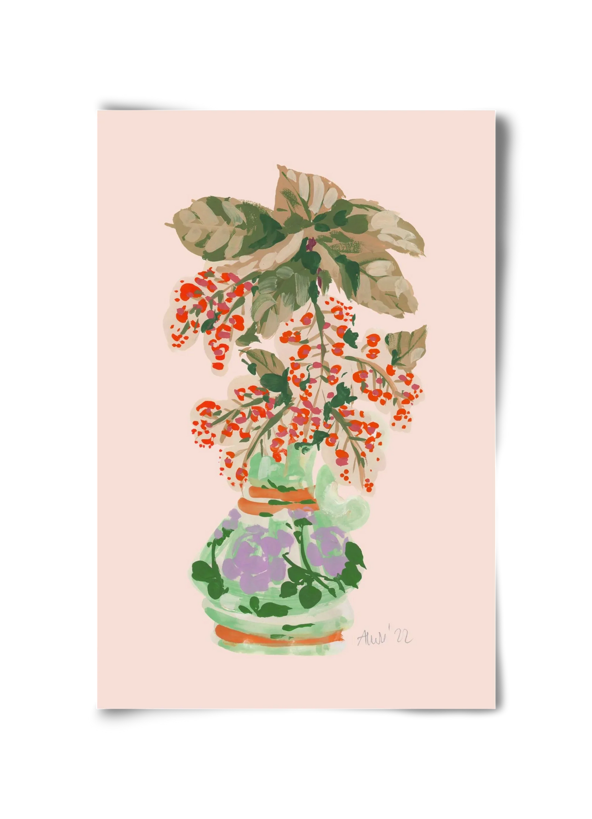 Apple Blossom In Vase- red - artbridge