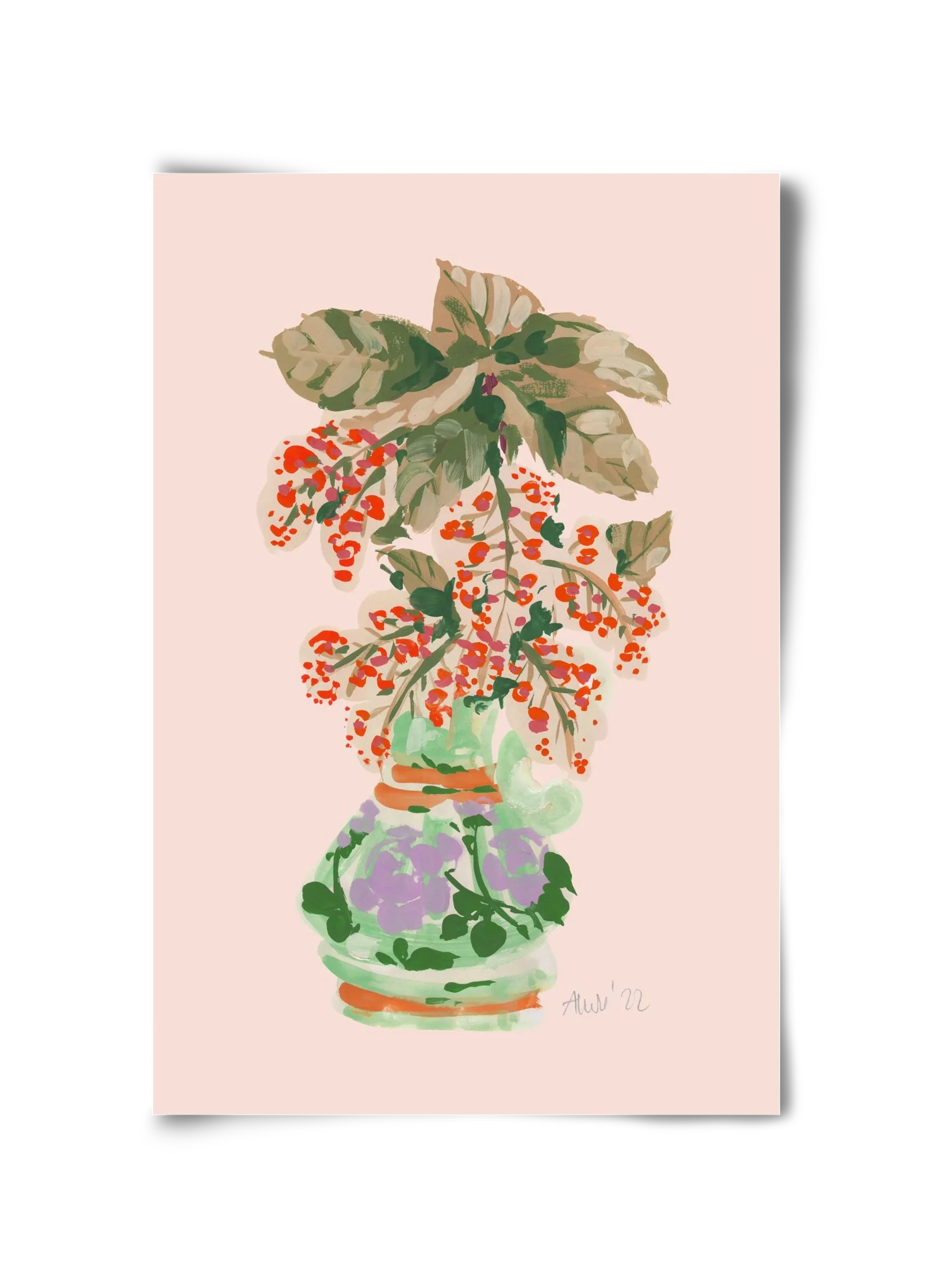 Apple Blossom In Vase- red - artbridge
