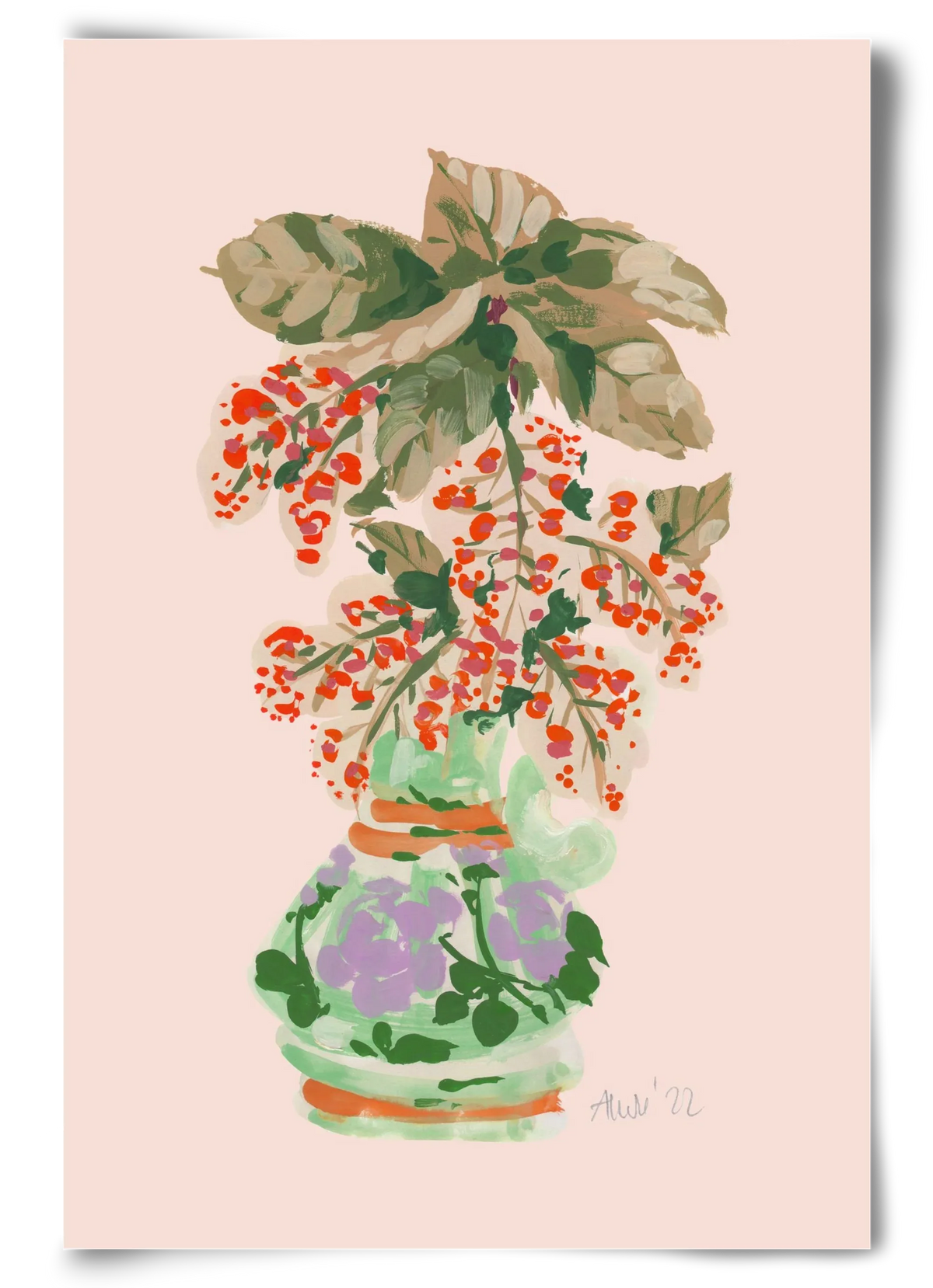 Apple Blossom In Vase- red - artbridge