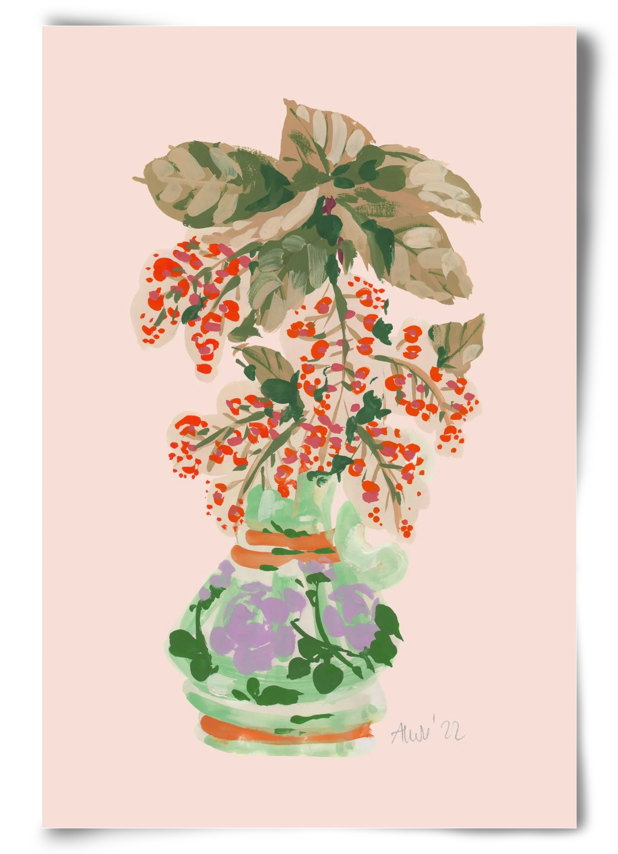 Apple Blossom In Vase- red - artbridge