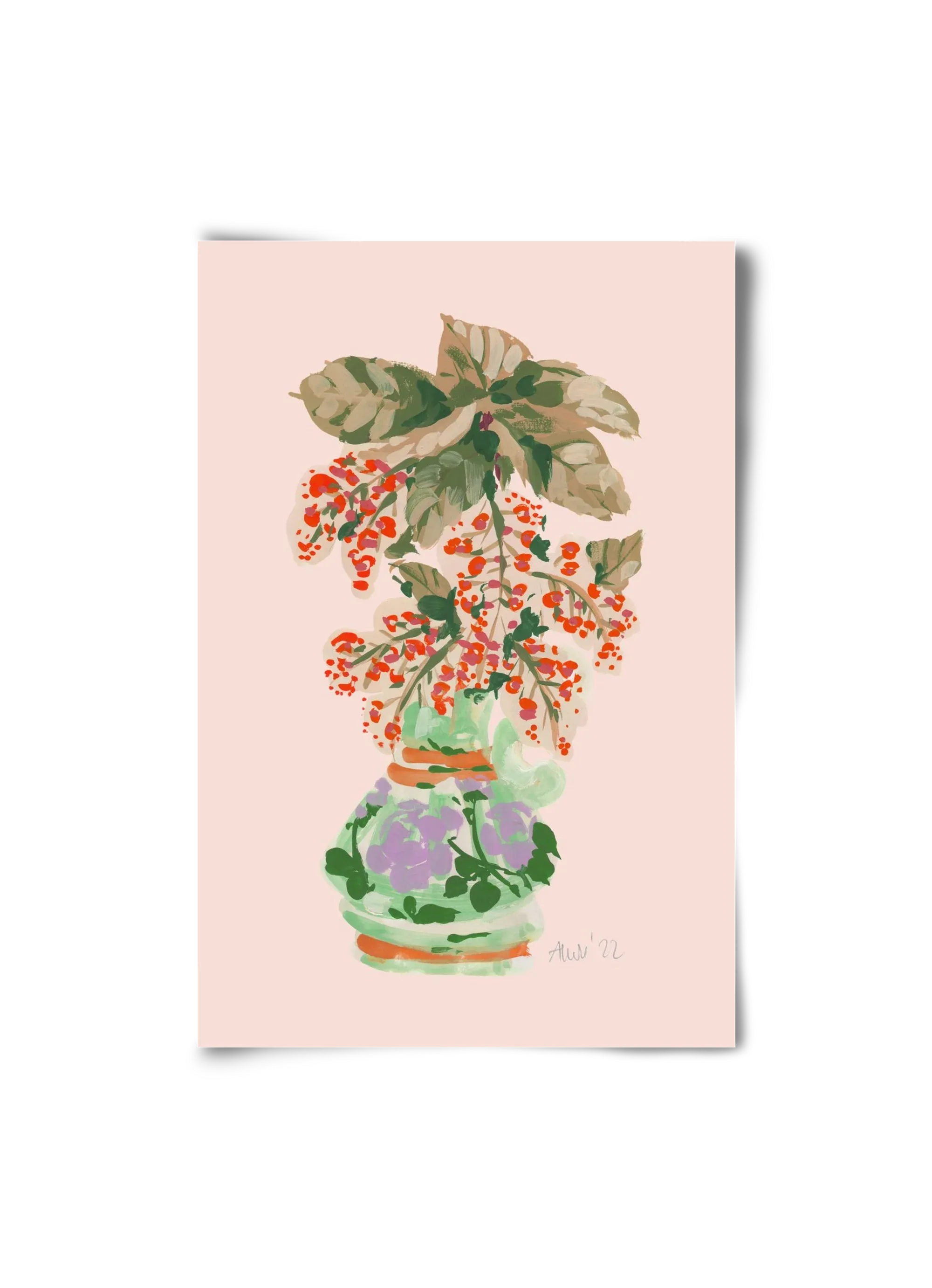 Apple Blossom In Vase- red - artbridge