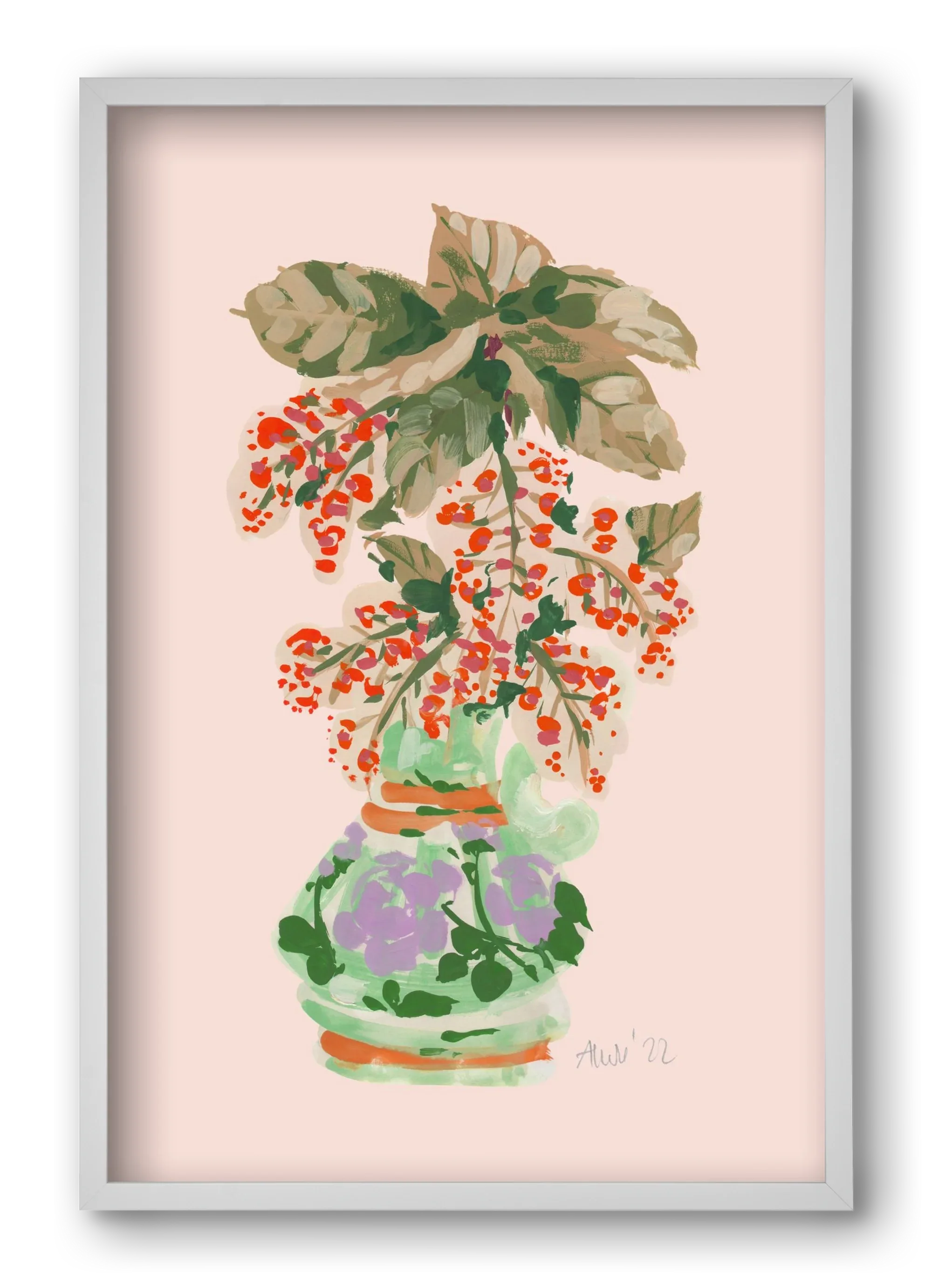 Apple Blossom In Vase- red - artbridge