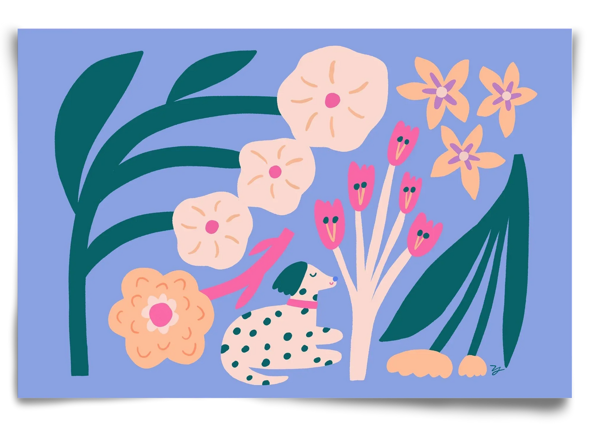 Puppy with Flowers - artbridge