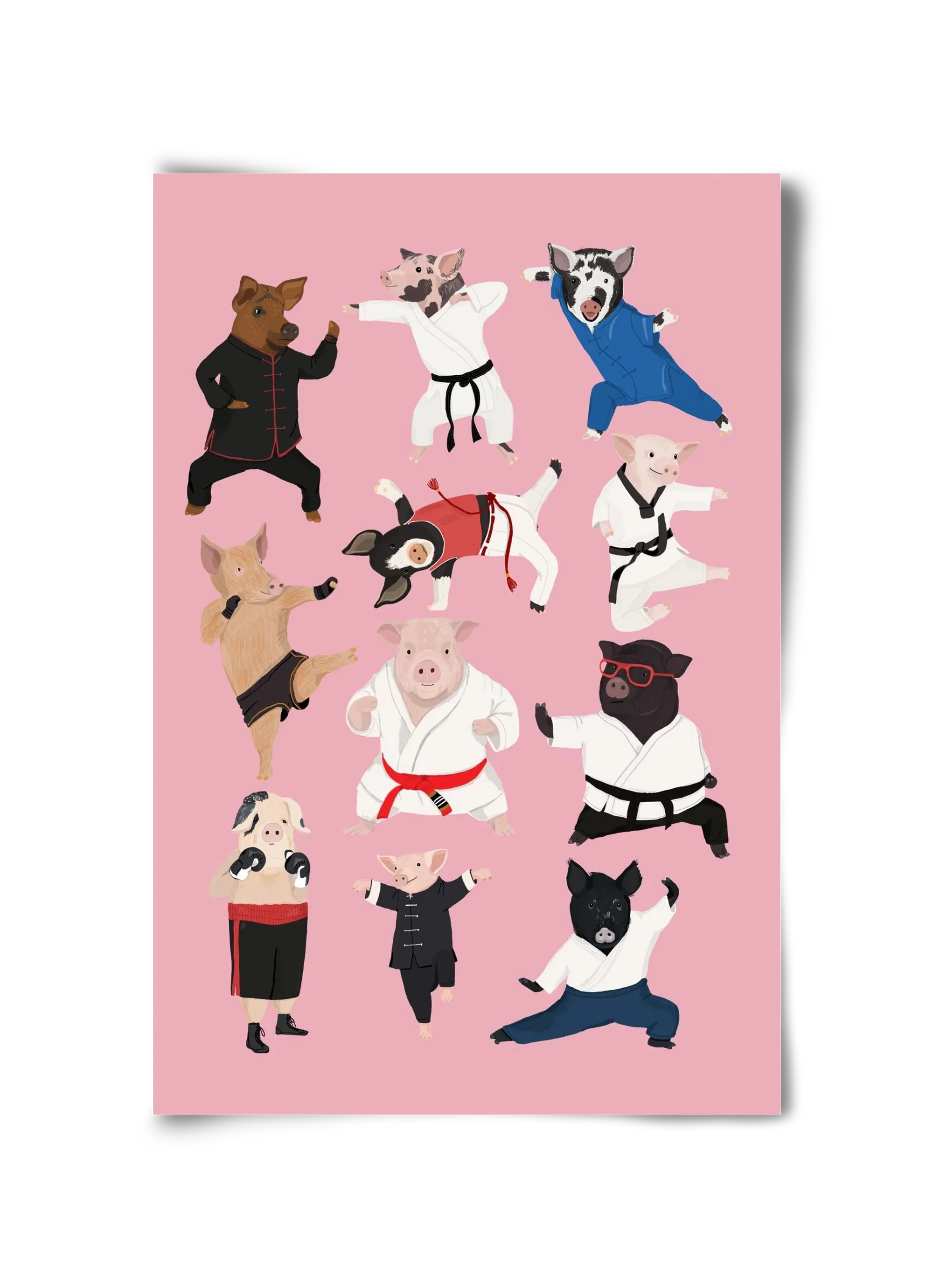 Pigs doing Martial Art - artbridge